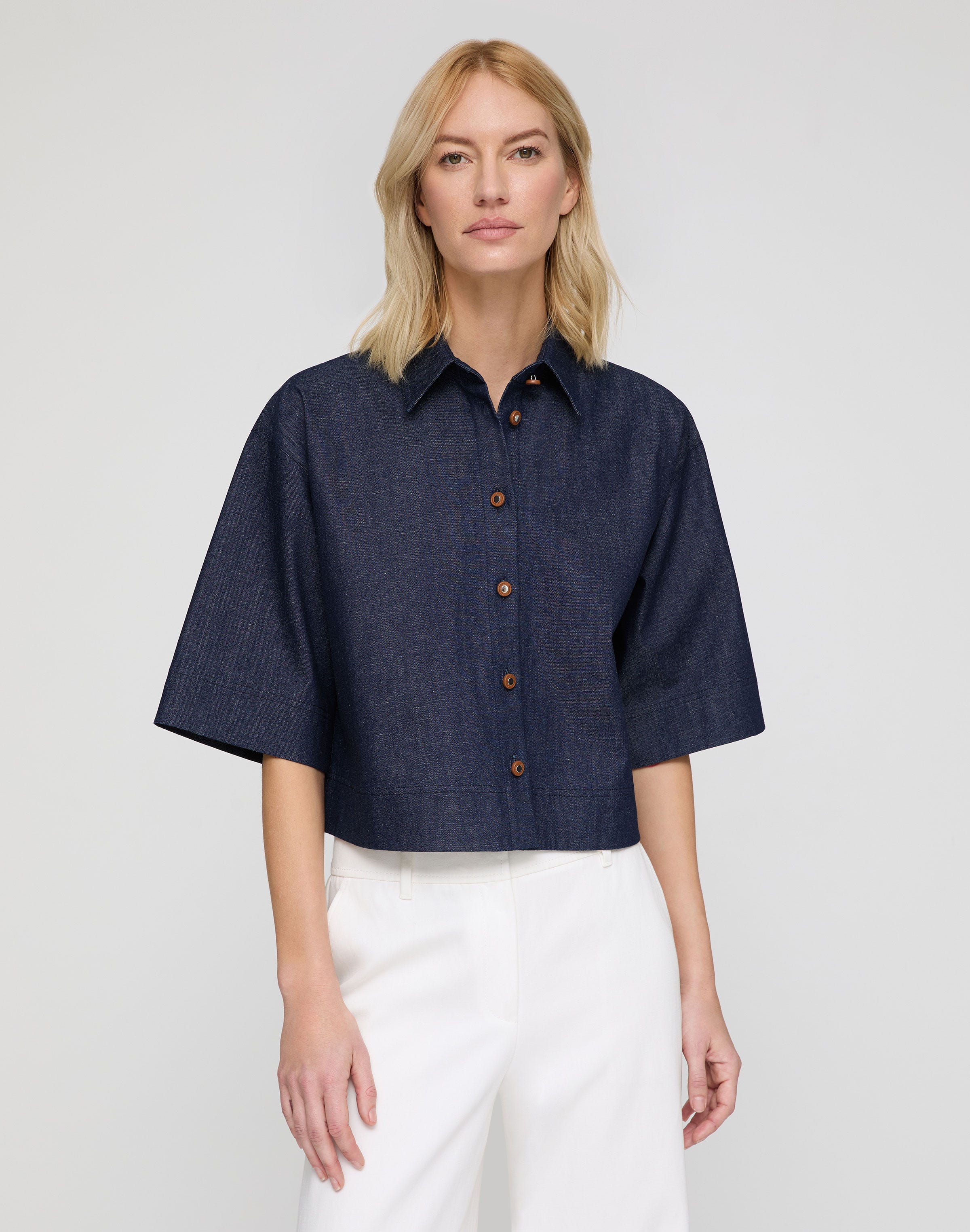 Lightweight Denim Cropped Shirt