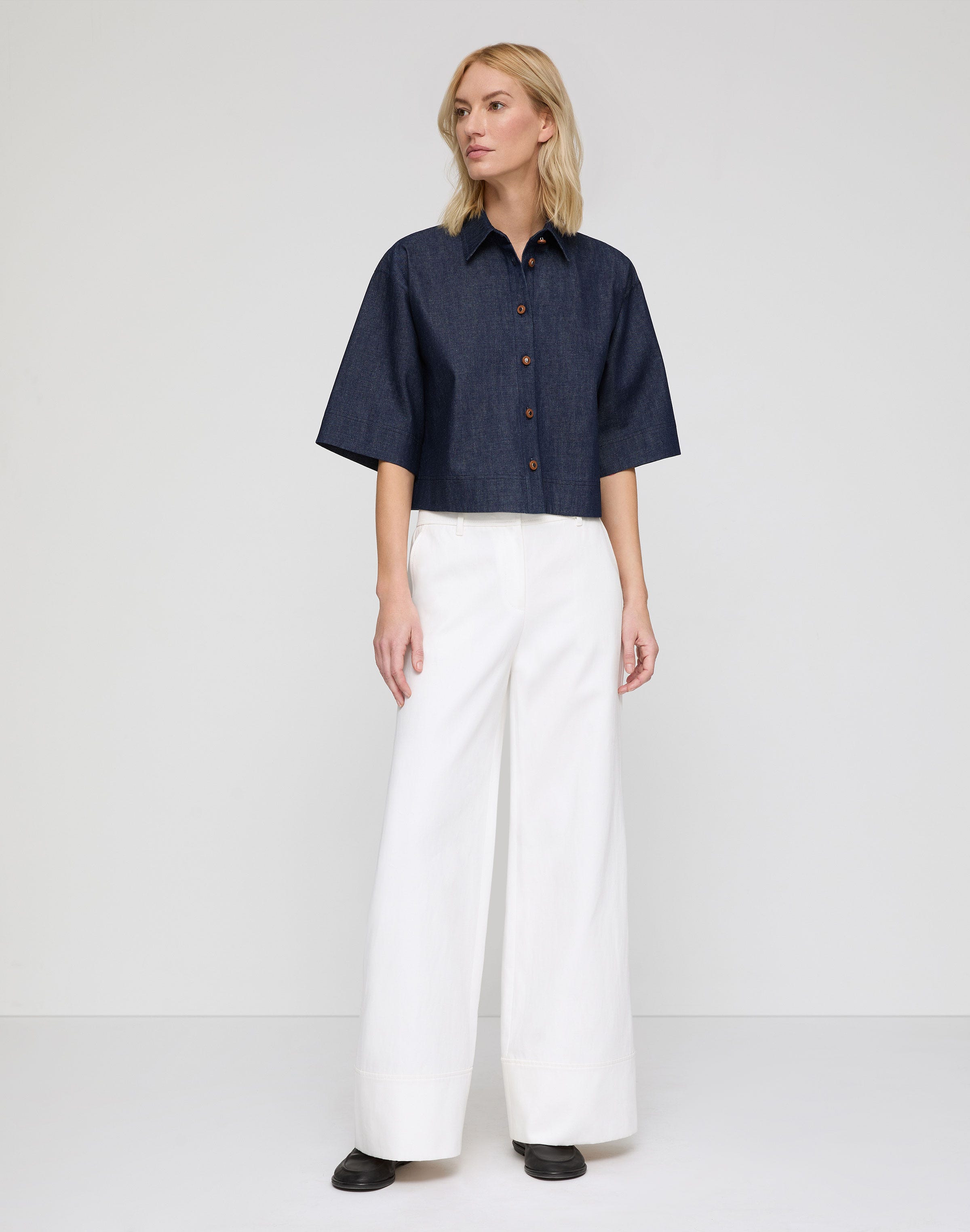Lightweight Denim Cropped Shirt