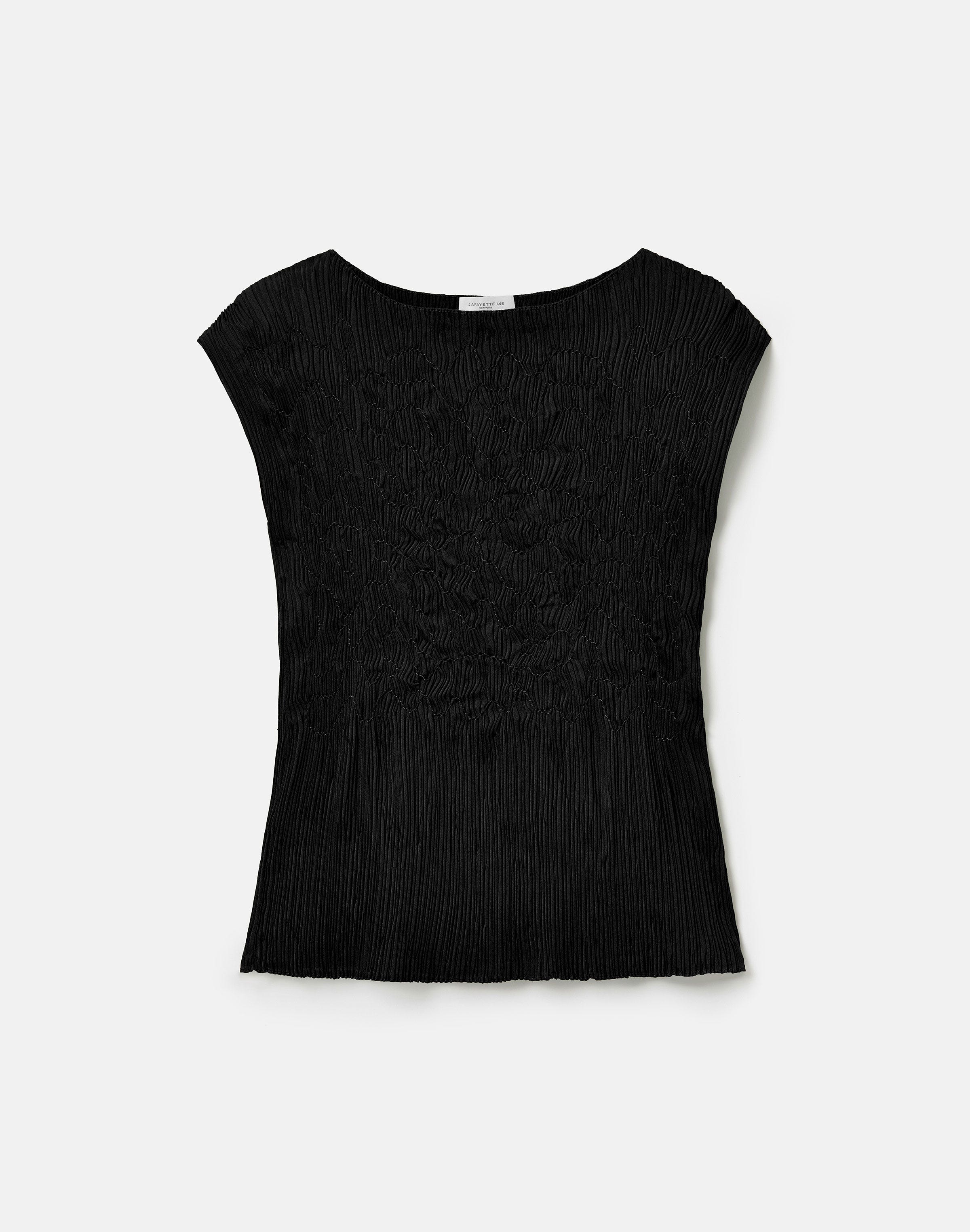 Hand Embroidered Satin Plissé Blouse