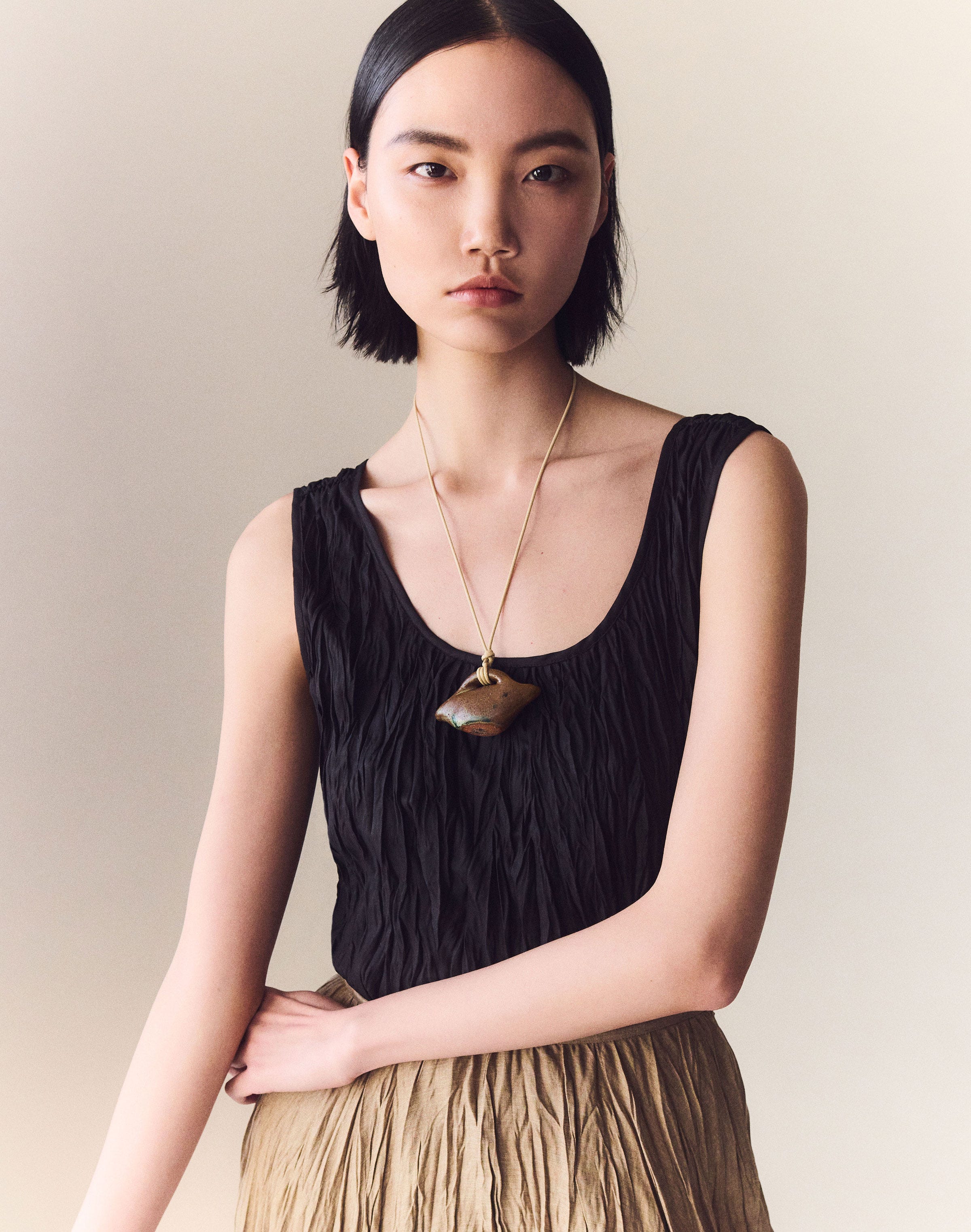 Hand Plissé Sleeveless Blouse