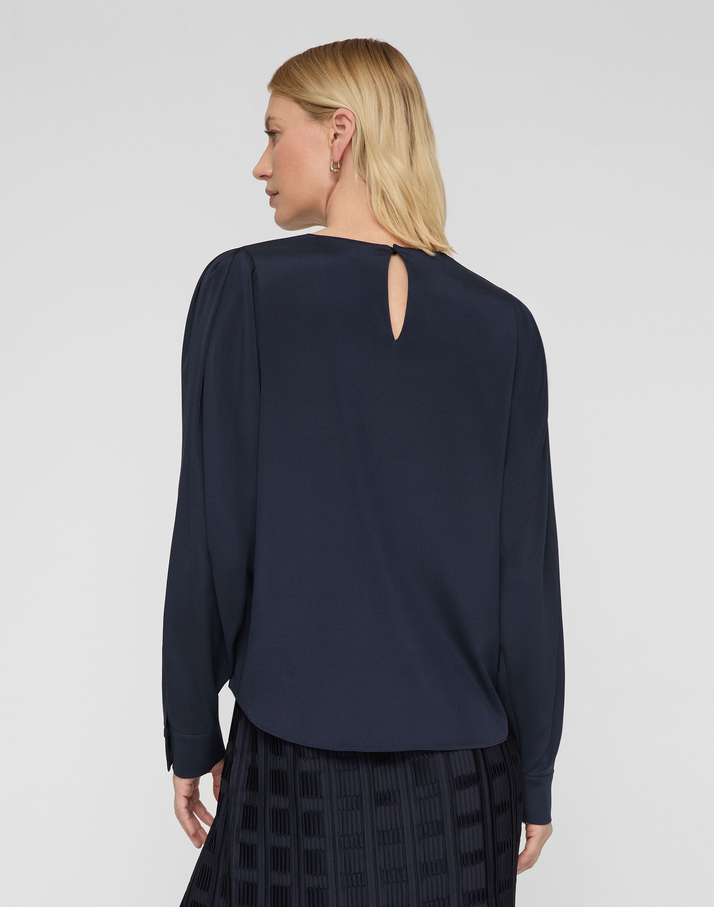Organic Silk Stretch Georgette Pleated Shoulder Blouse