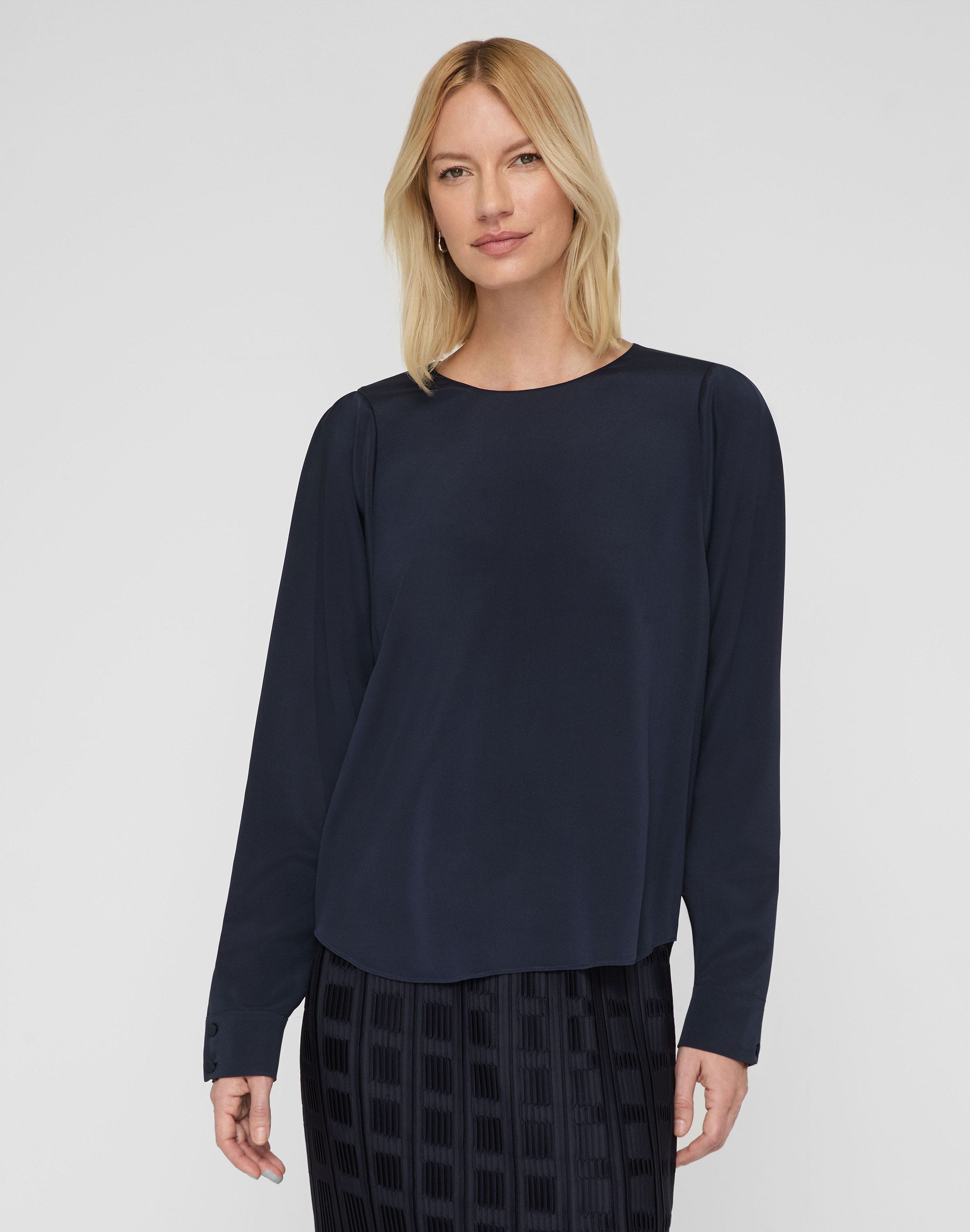 Organic Silk Stretch Georgette Pleated Shoulder Blouse