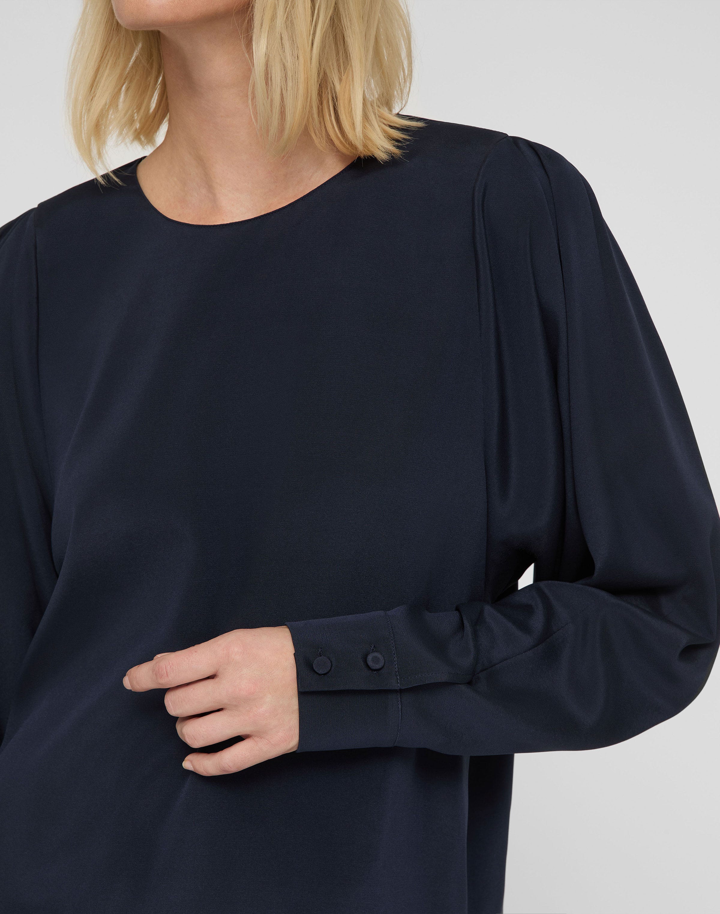 Organic Silk Stretch Georgette Pleated Shoulder Blouse