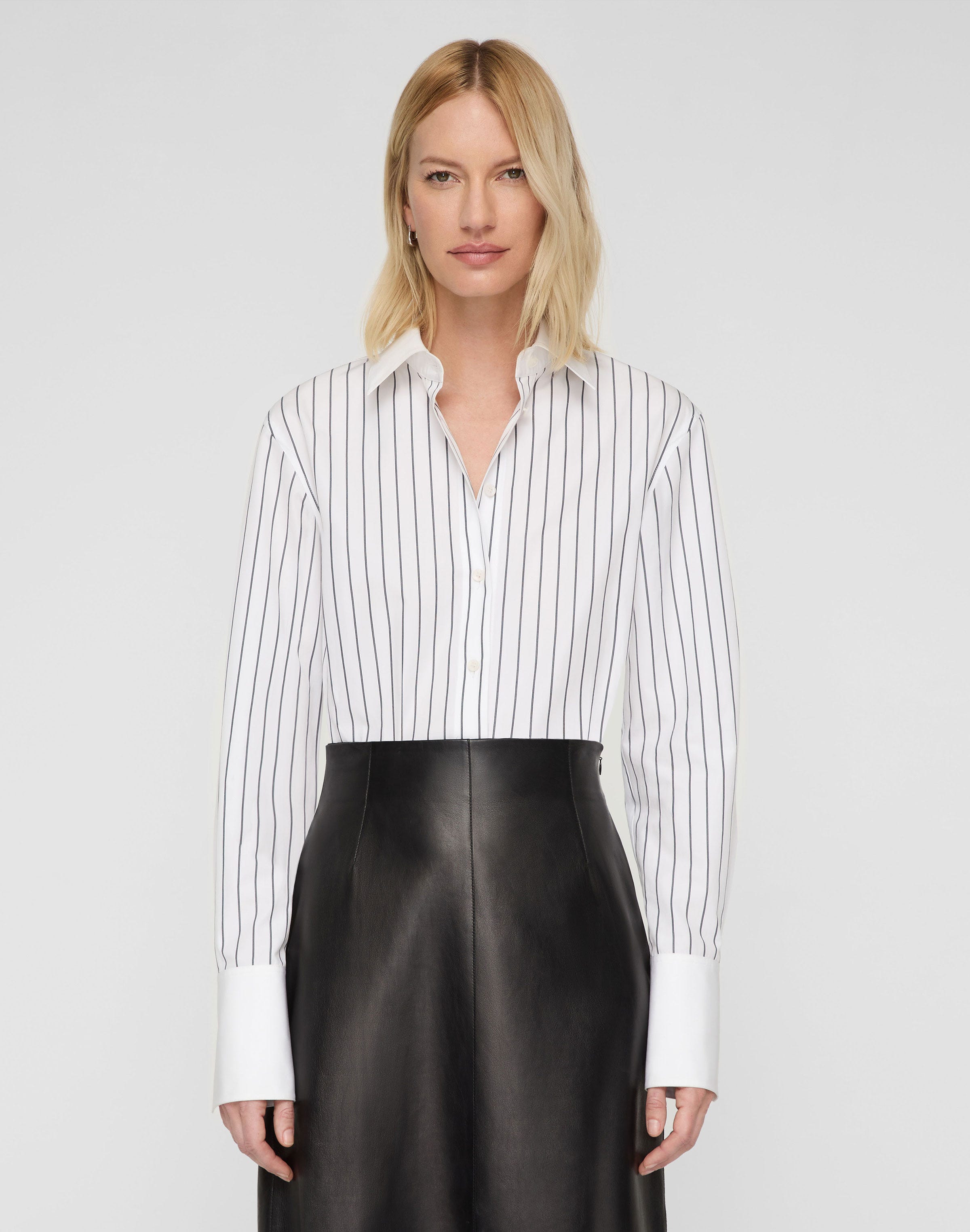 Petite Striped Cotton Poplin Fitted Shirt