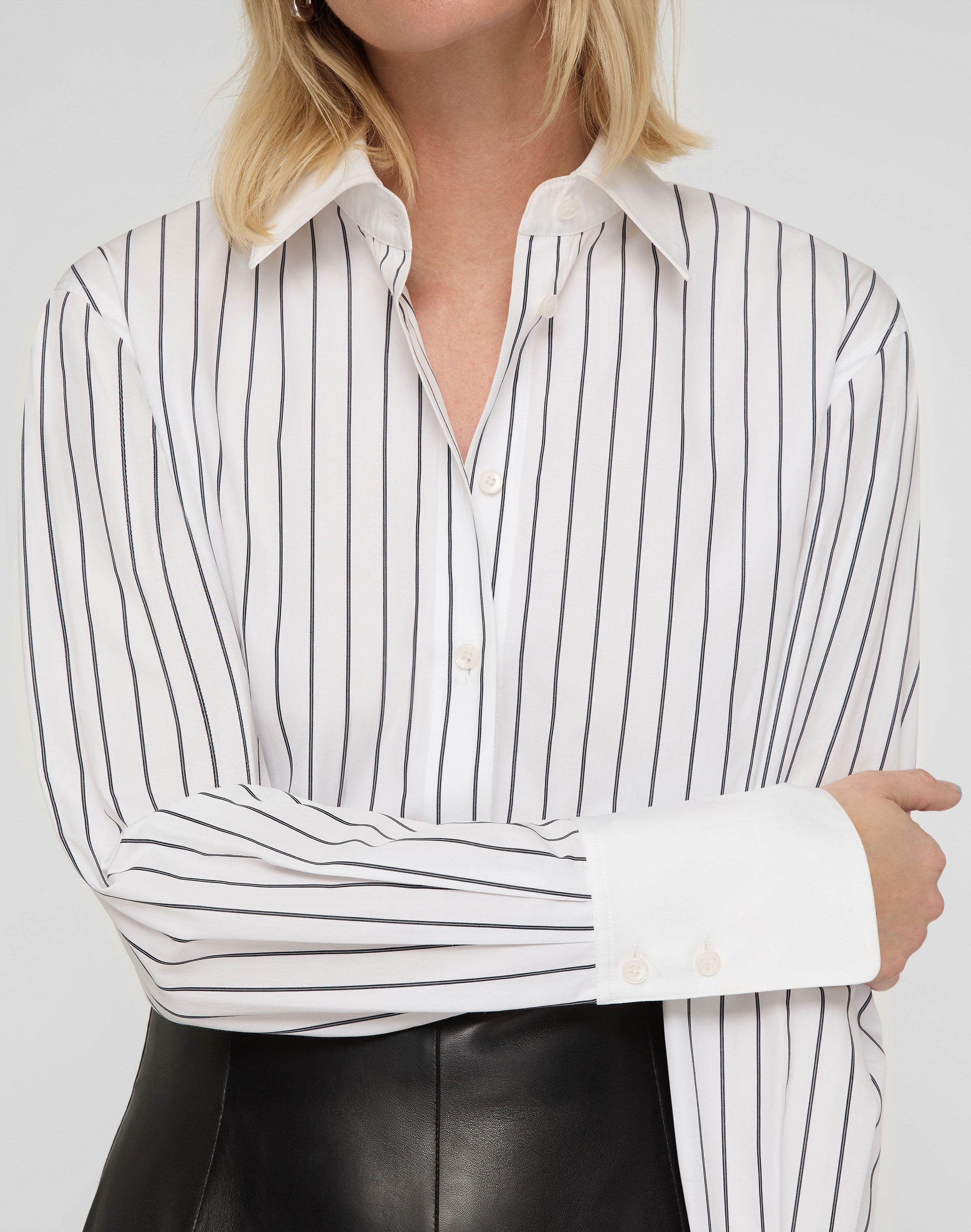 Petite Striped Cotton Poplin Fitted Shirt