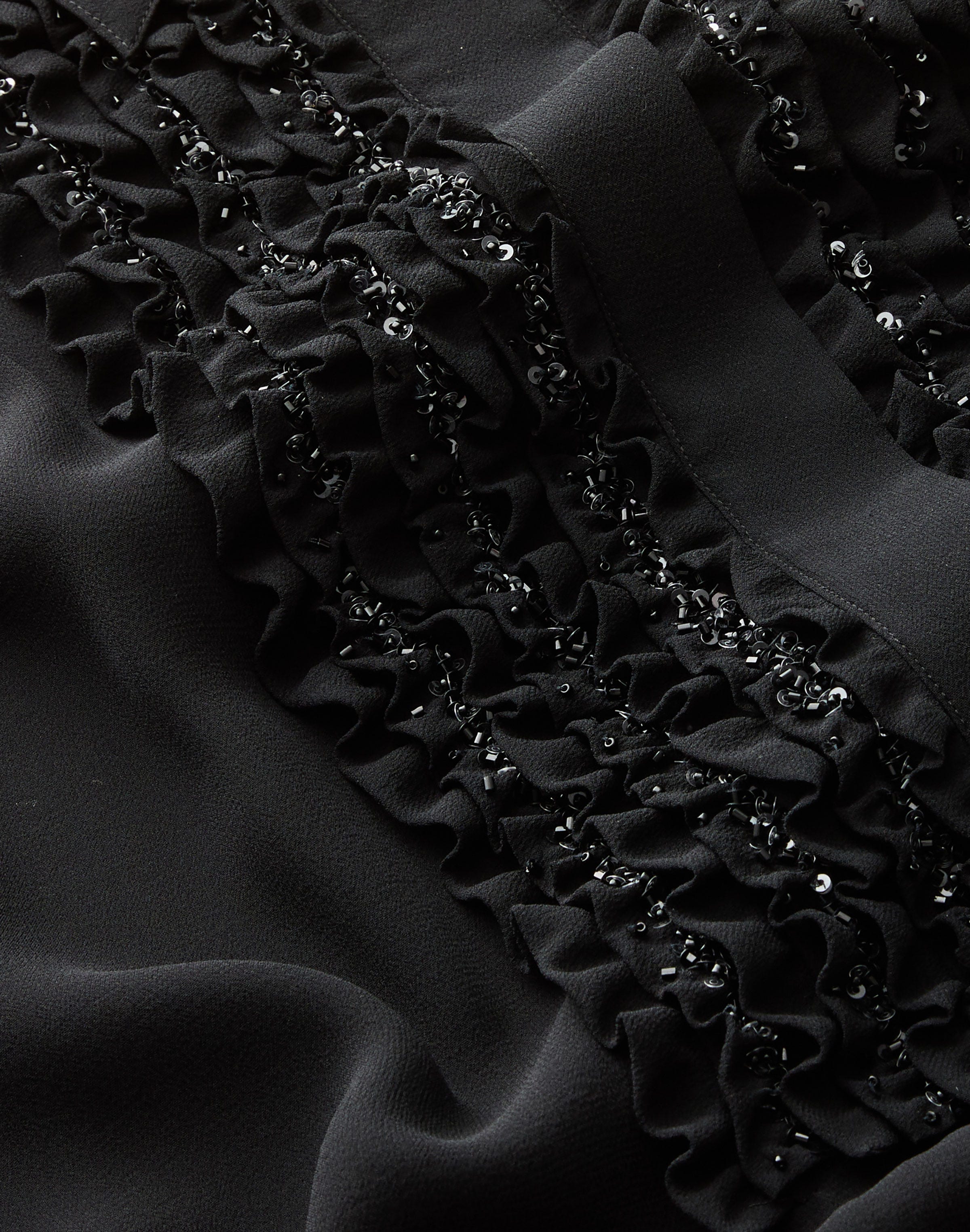 Silk Georgette Hand Beaded Ruffle Tuxedo Blouse
