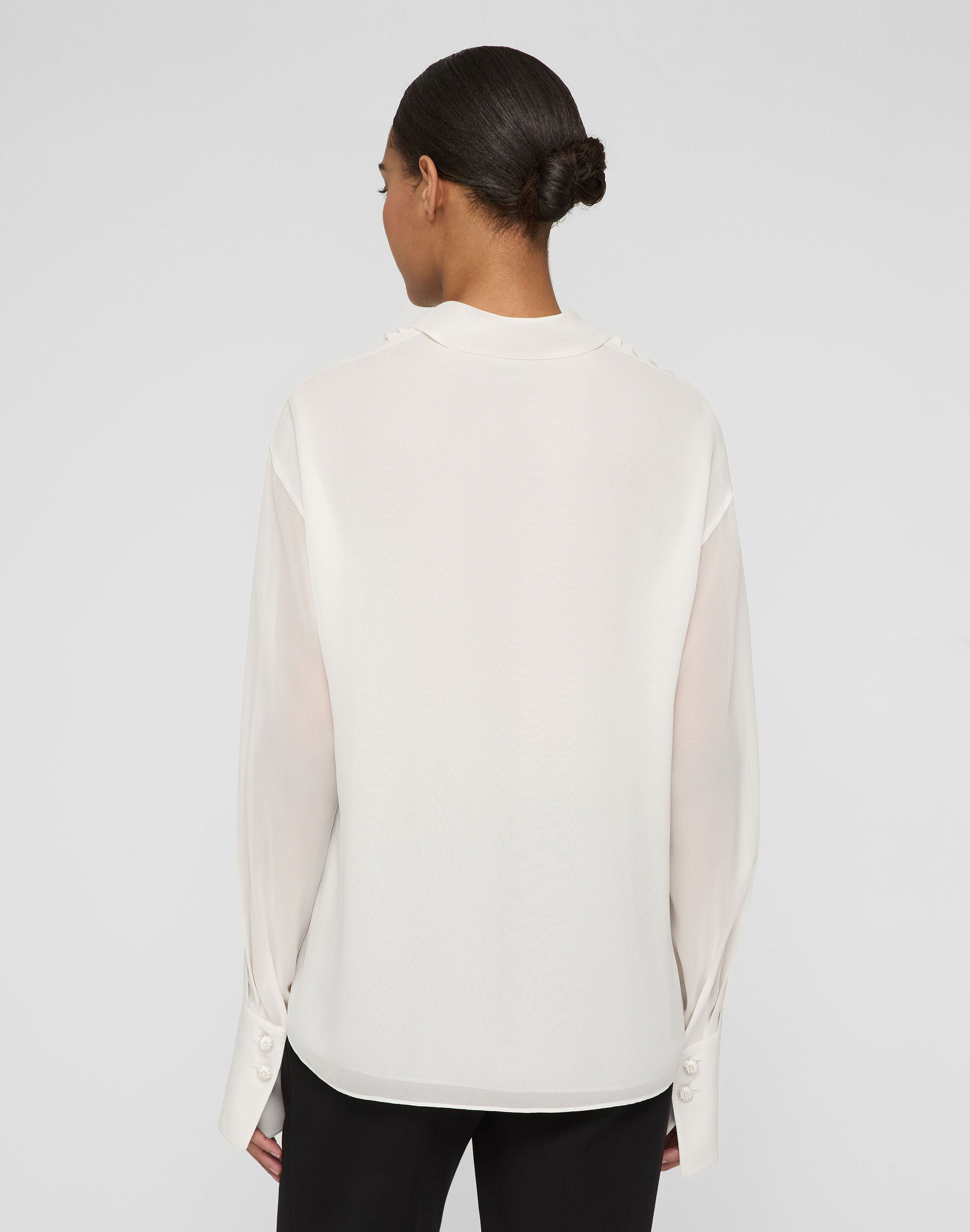 Silk Georgette Ruffled Tuxedo Blouse