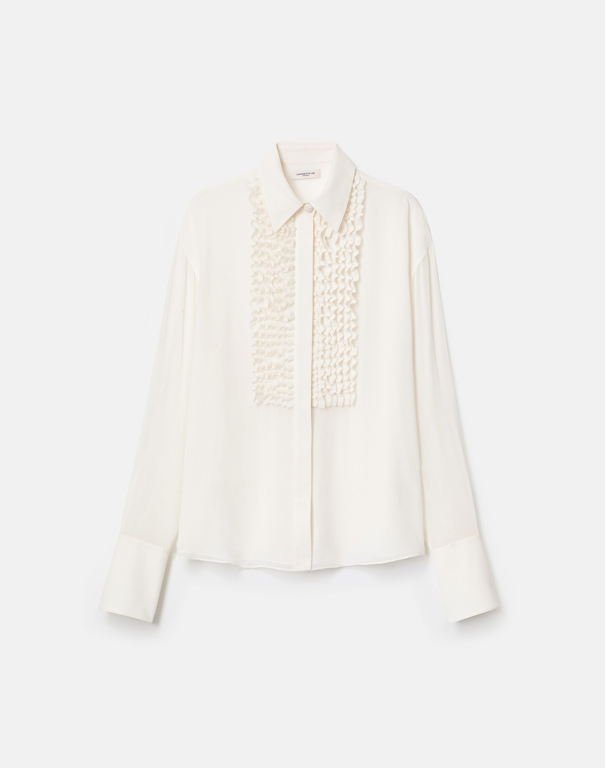 Silk Georgette Ruffled Tuxedo Blouse