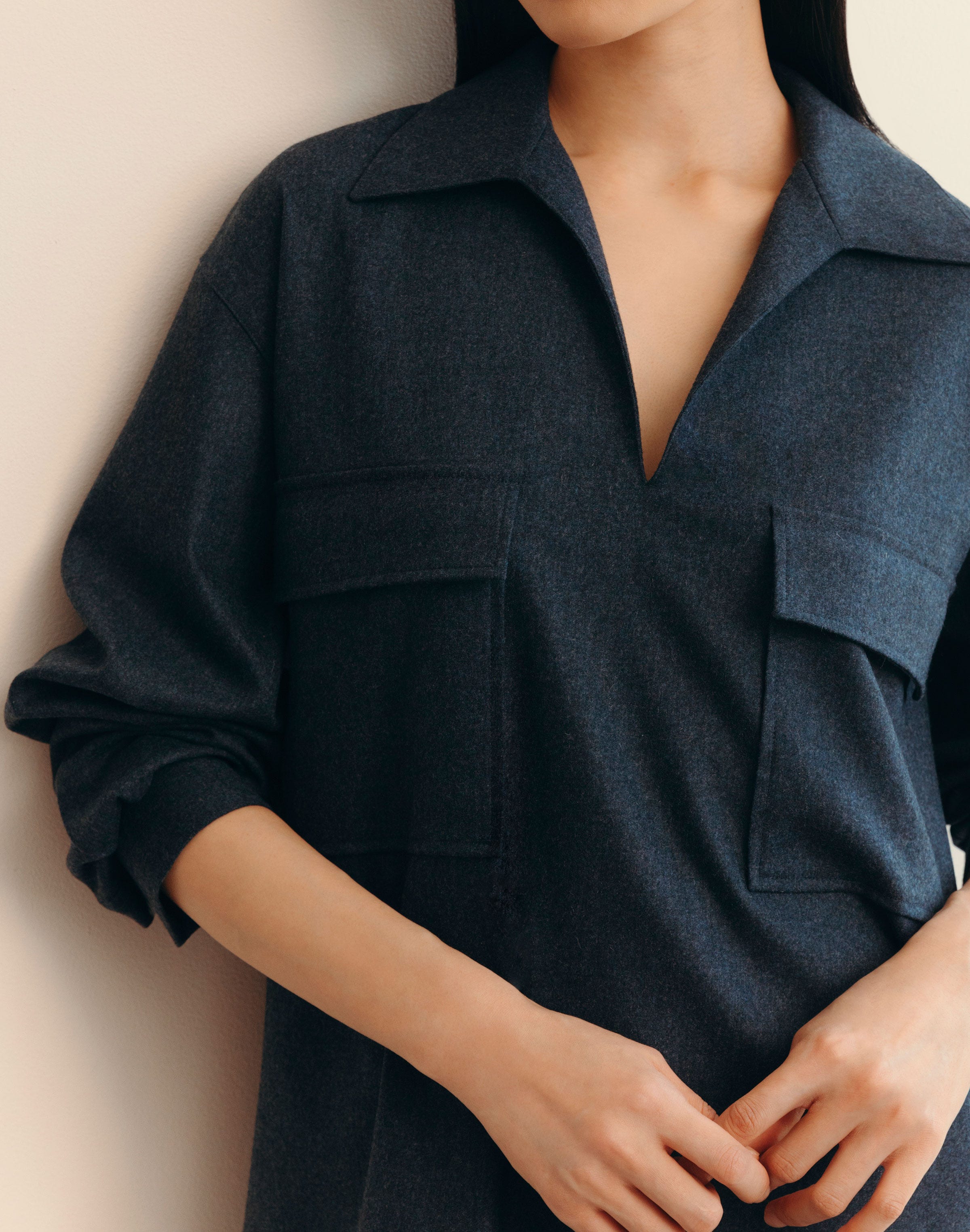 Wool-Cashmere Flannel Pocket Popover Shirt