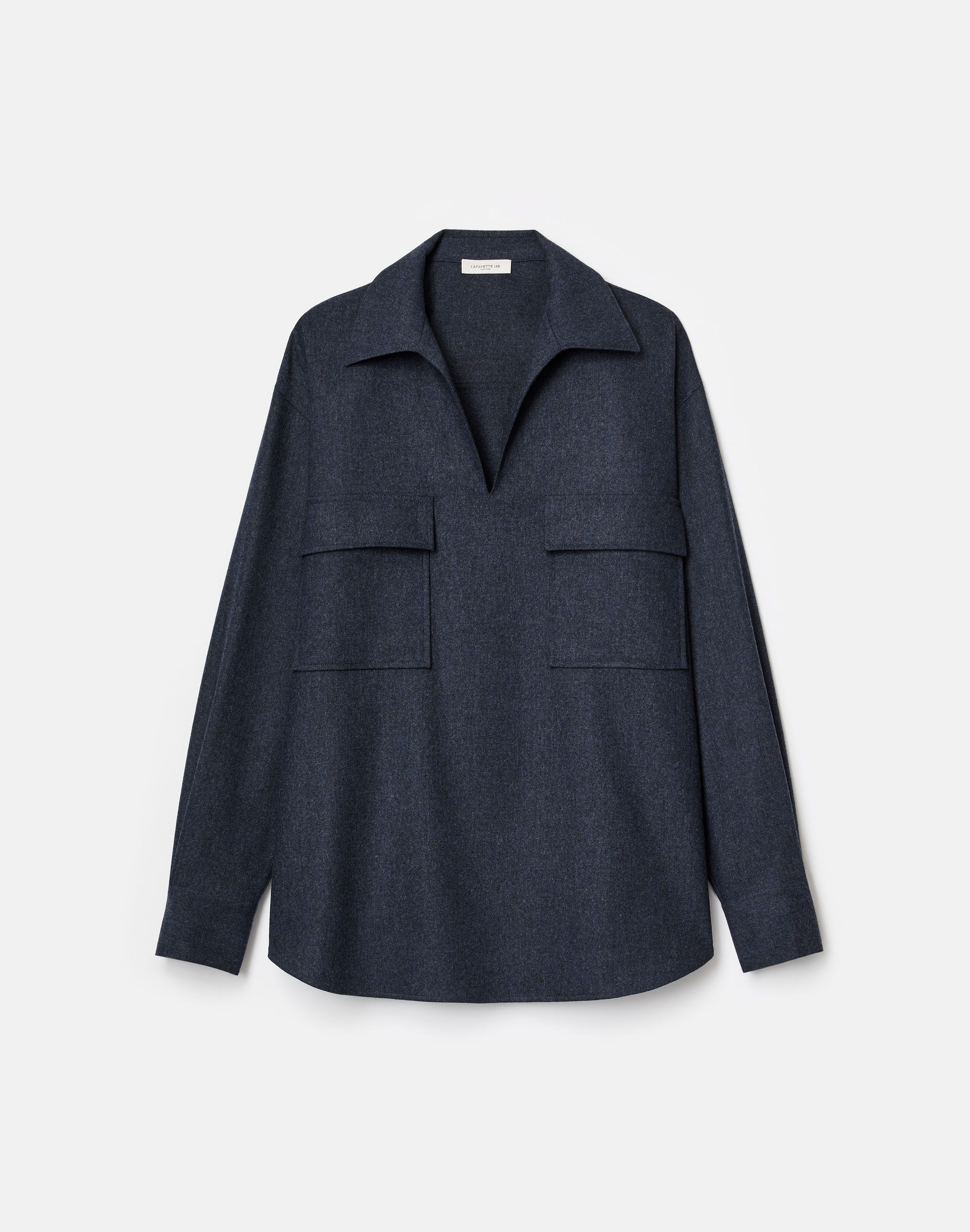 Wool-Cashmere Flannel Pocket Popover Shirt