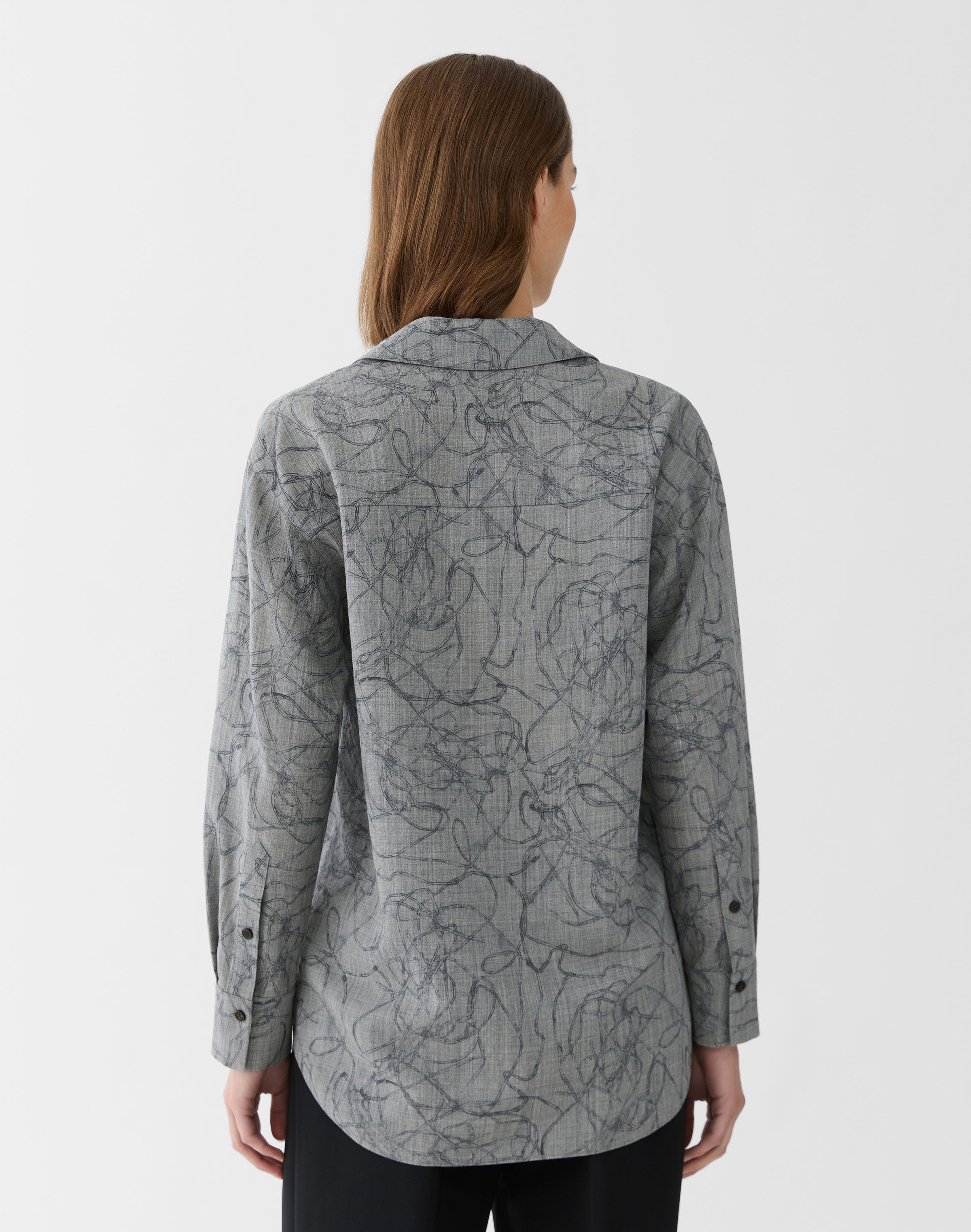 Etched Print Wool Twill Popover Shirt
