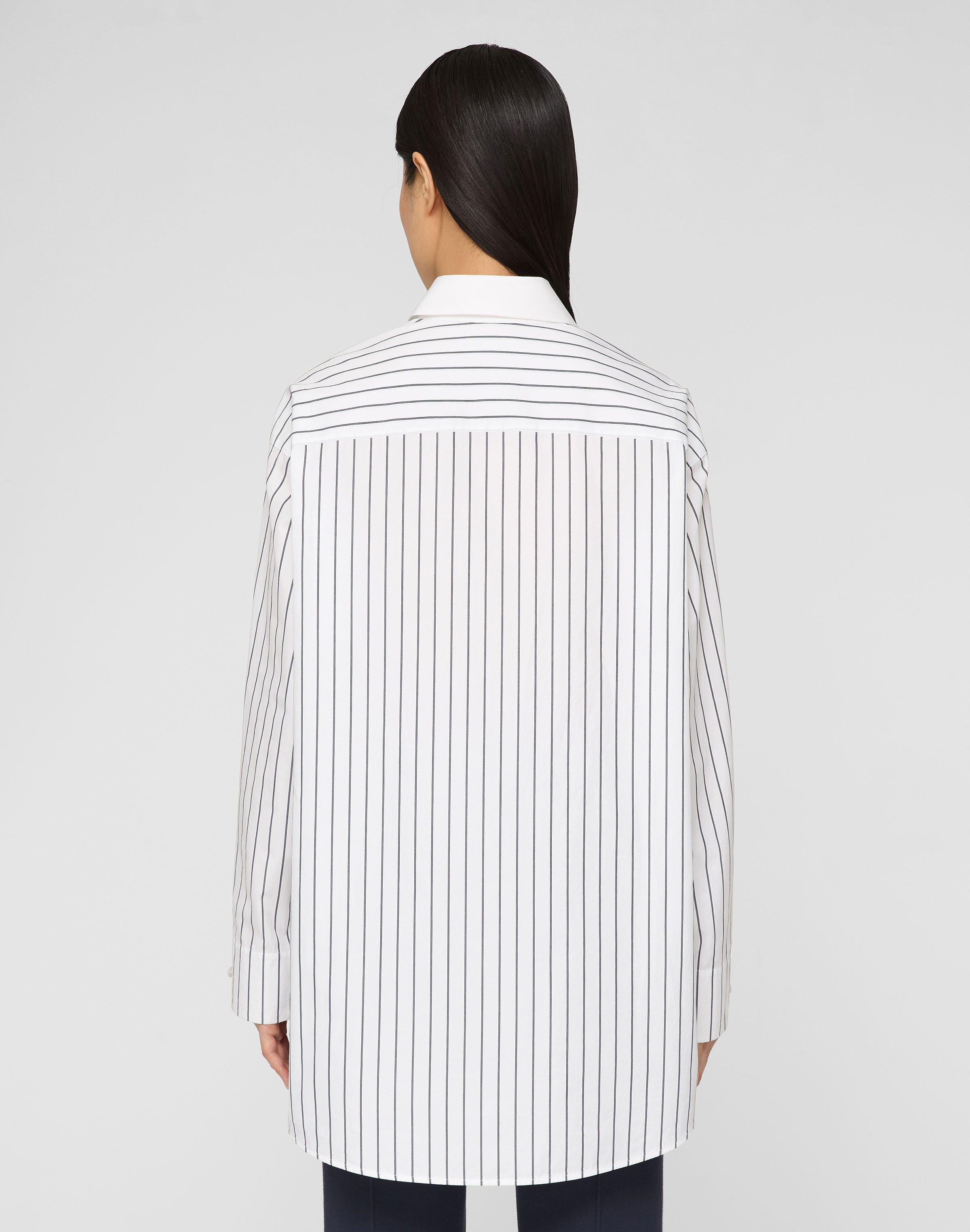 Striped Cotton Poplin Collared Oversized Shirt