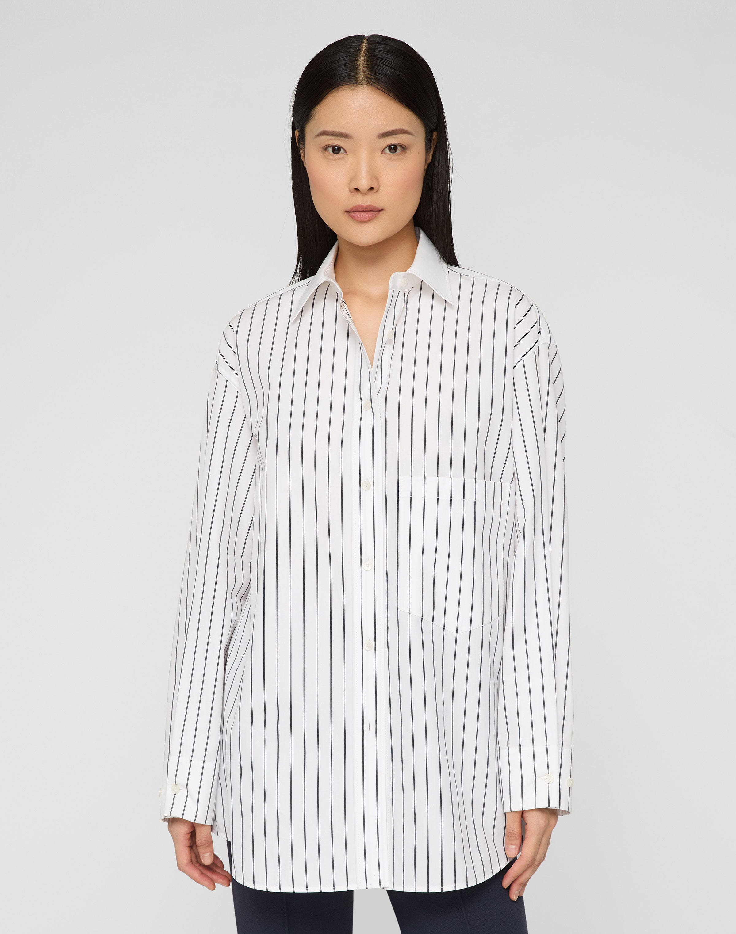 Striped Cotton Poplin Collared Oversized Shirt