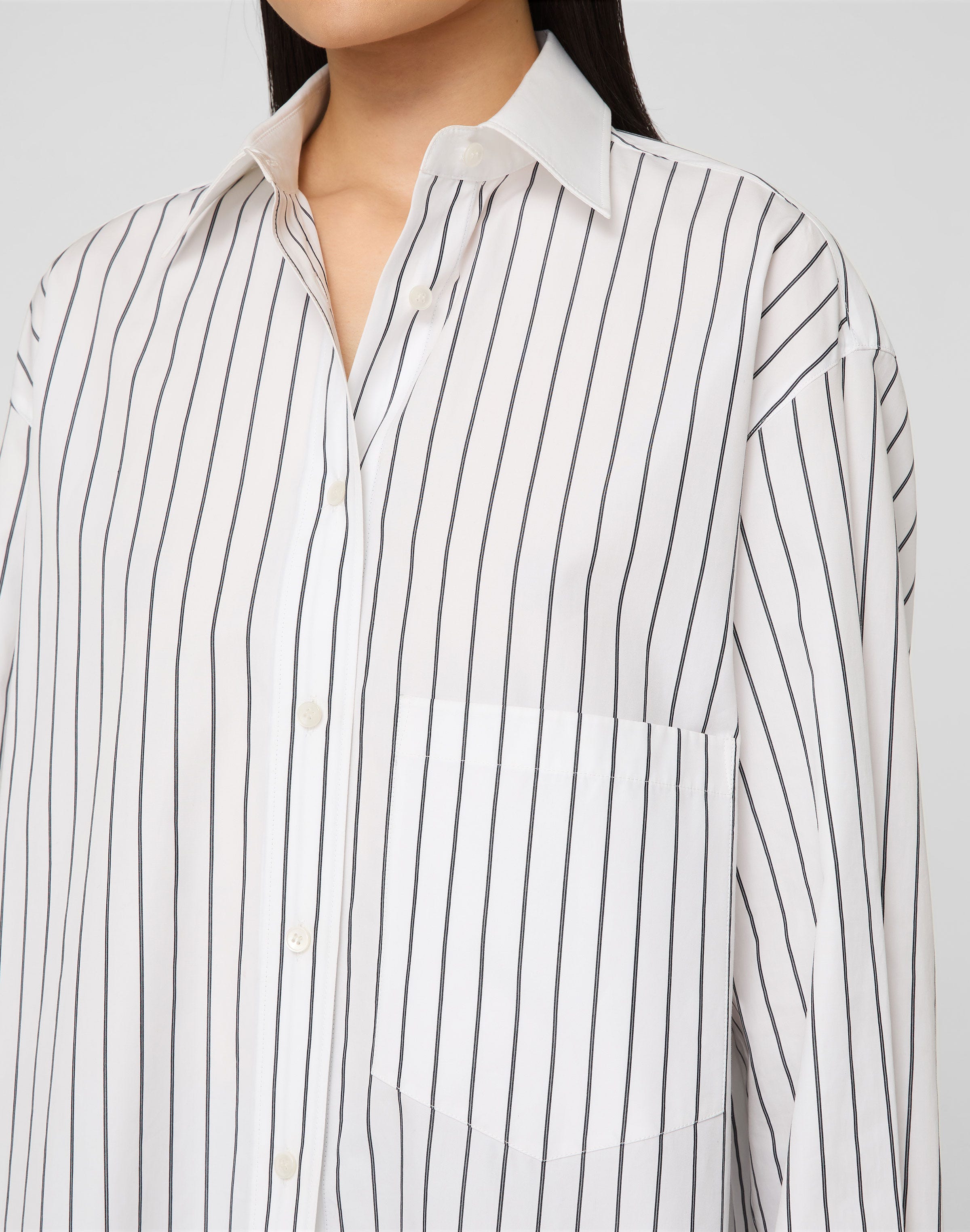 Striped Cotton Poplin Collared Oversized Shirt