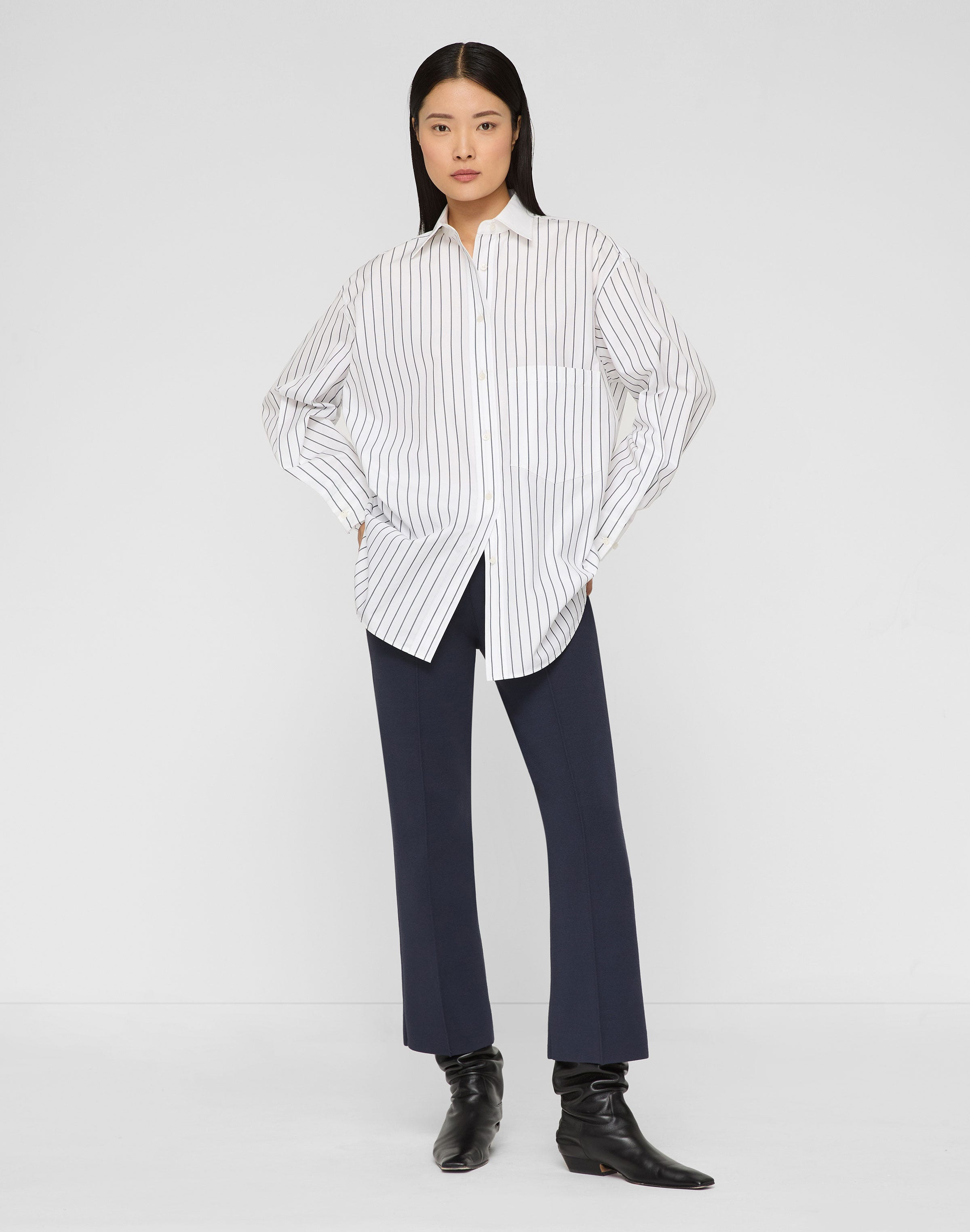 Striped Cotton Poplin Collared Oversized Shirt