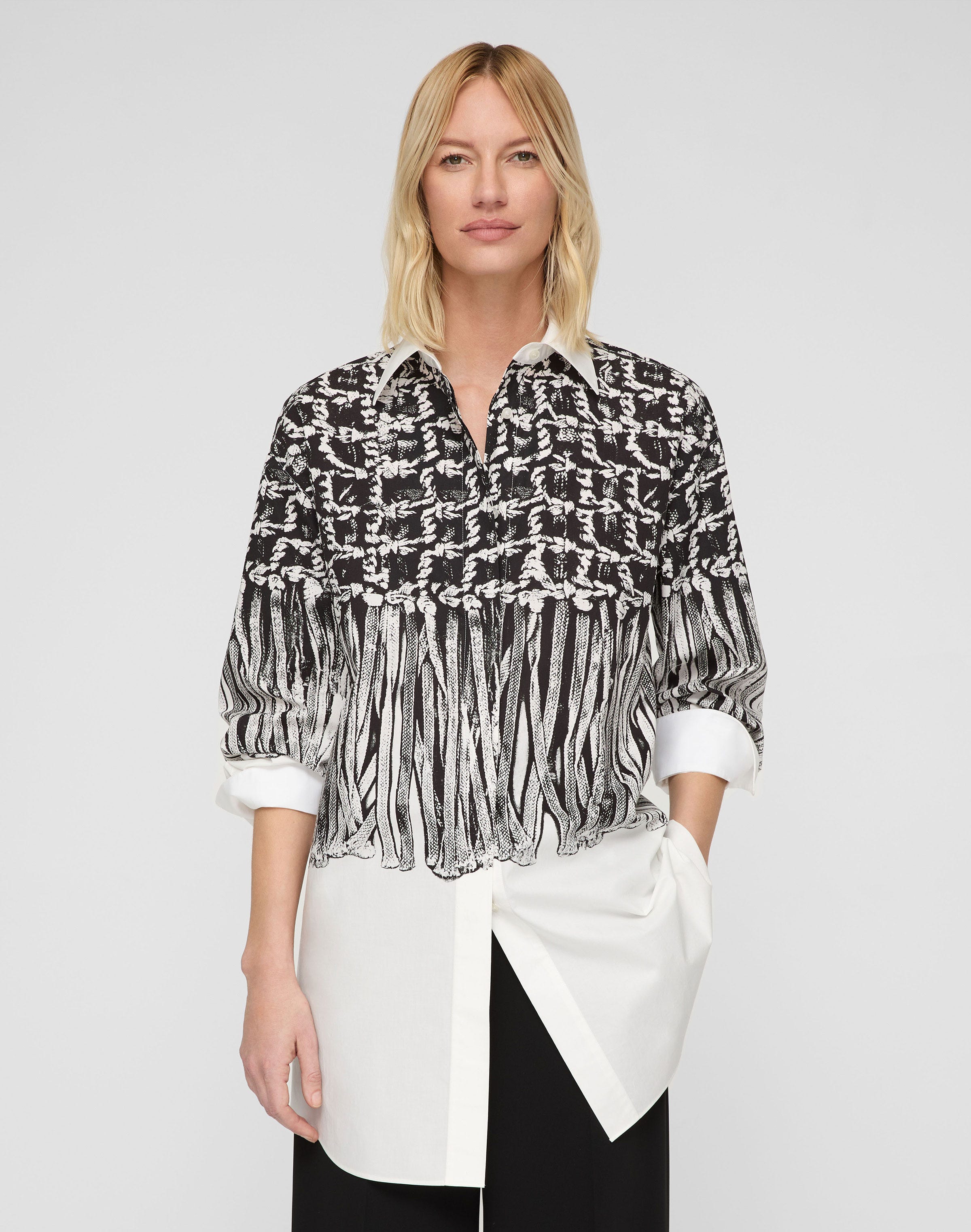 Trompe L'Oeil Print Cotton Oversized Shirt