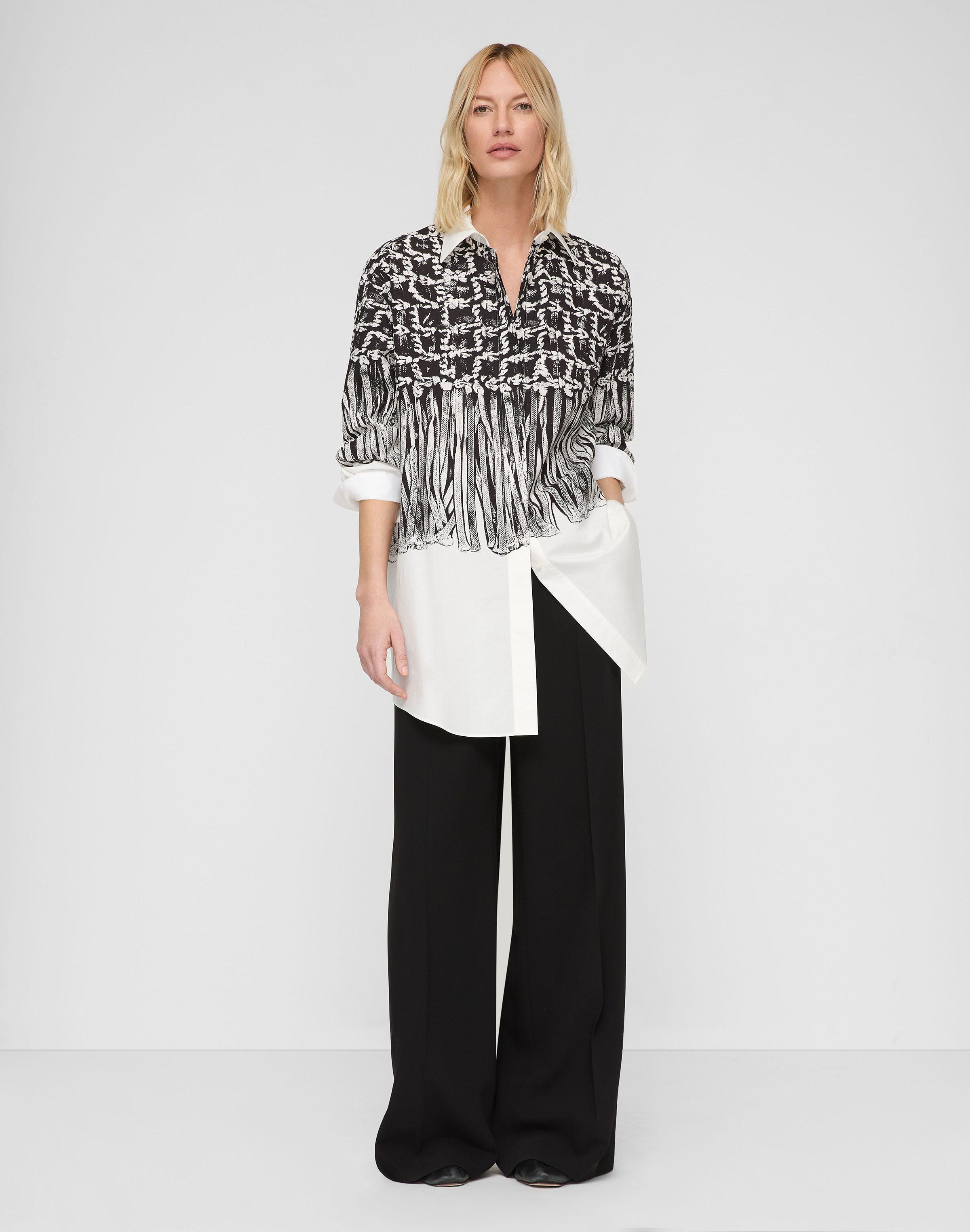 Trompe L'Oeil Print Cotton Oversized Shirt