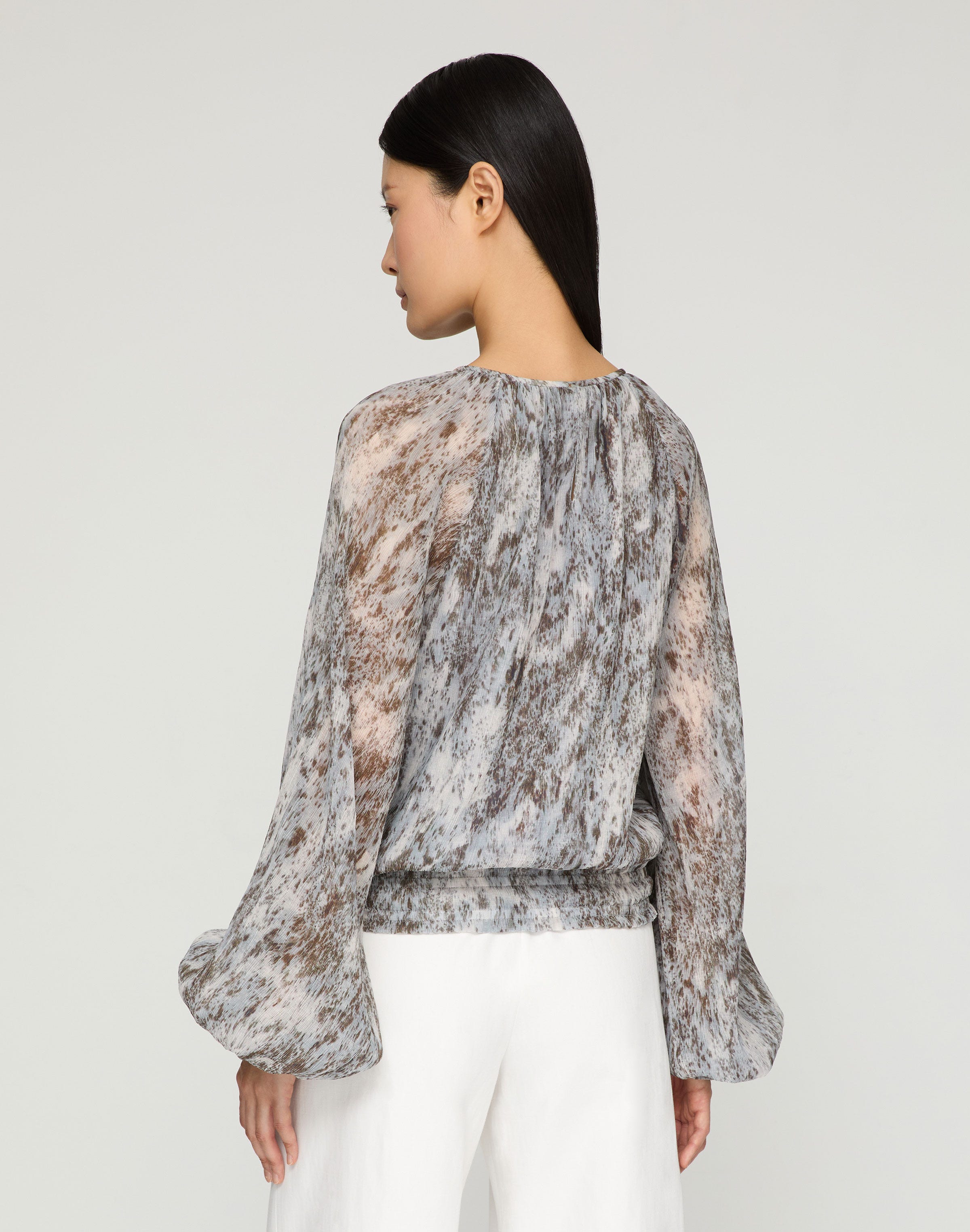 Speckled Glaze Print Georgette Gathered Blouse