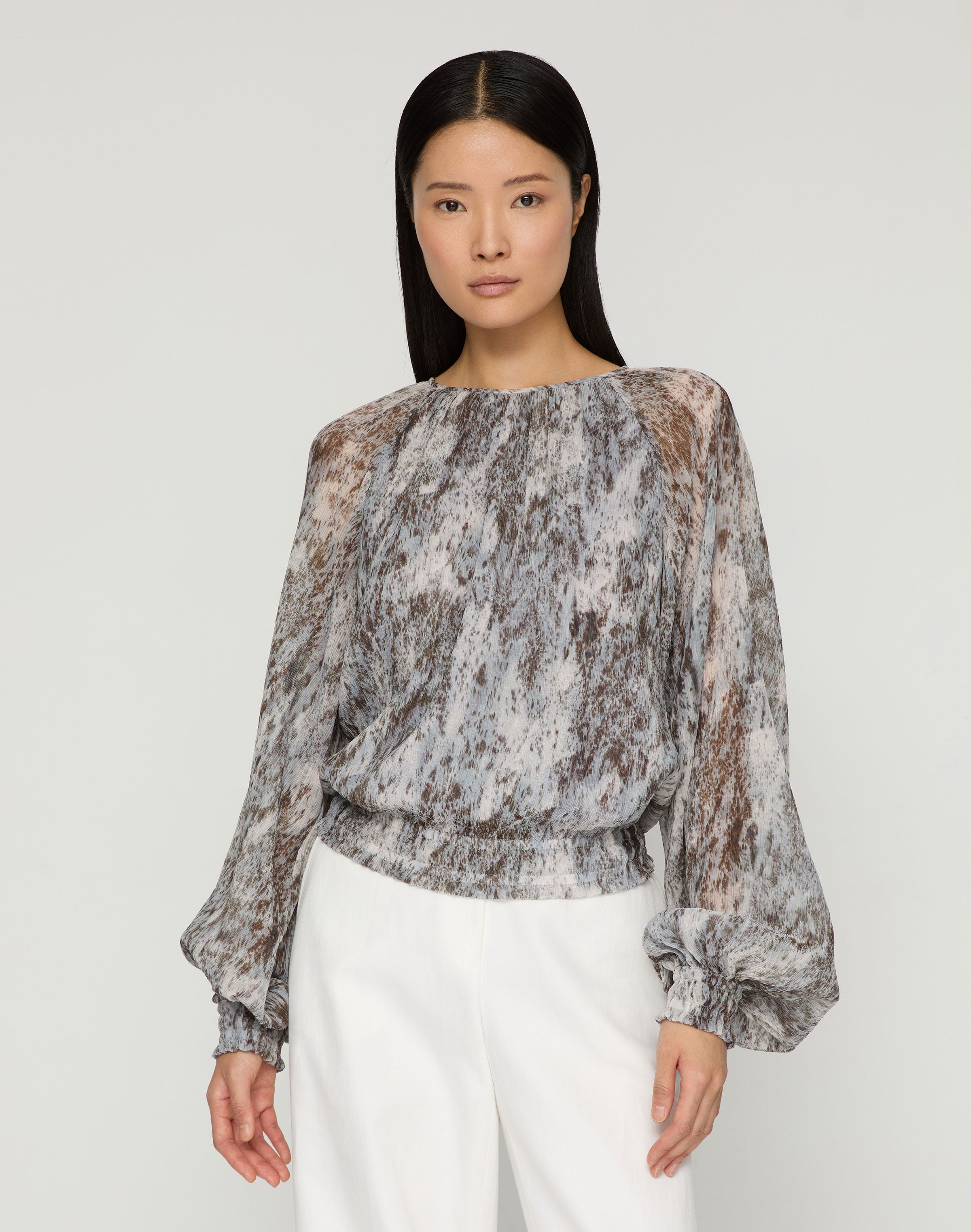 Speckled Glaze Print Georgette Gathered Blouse