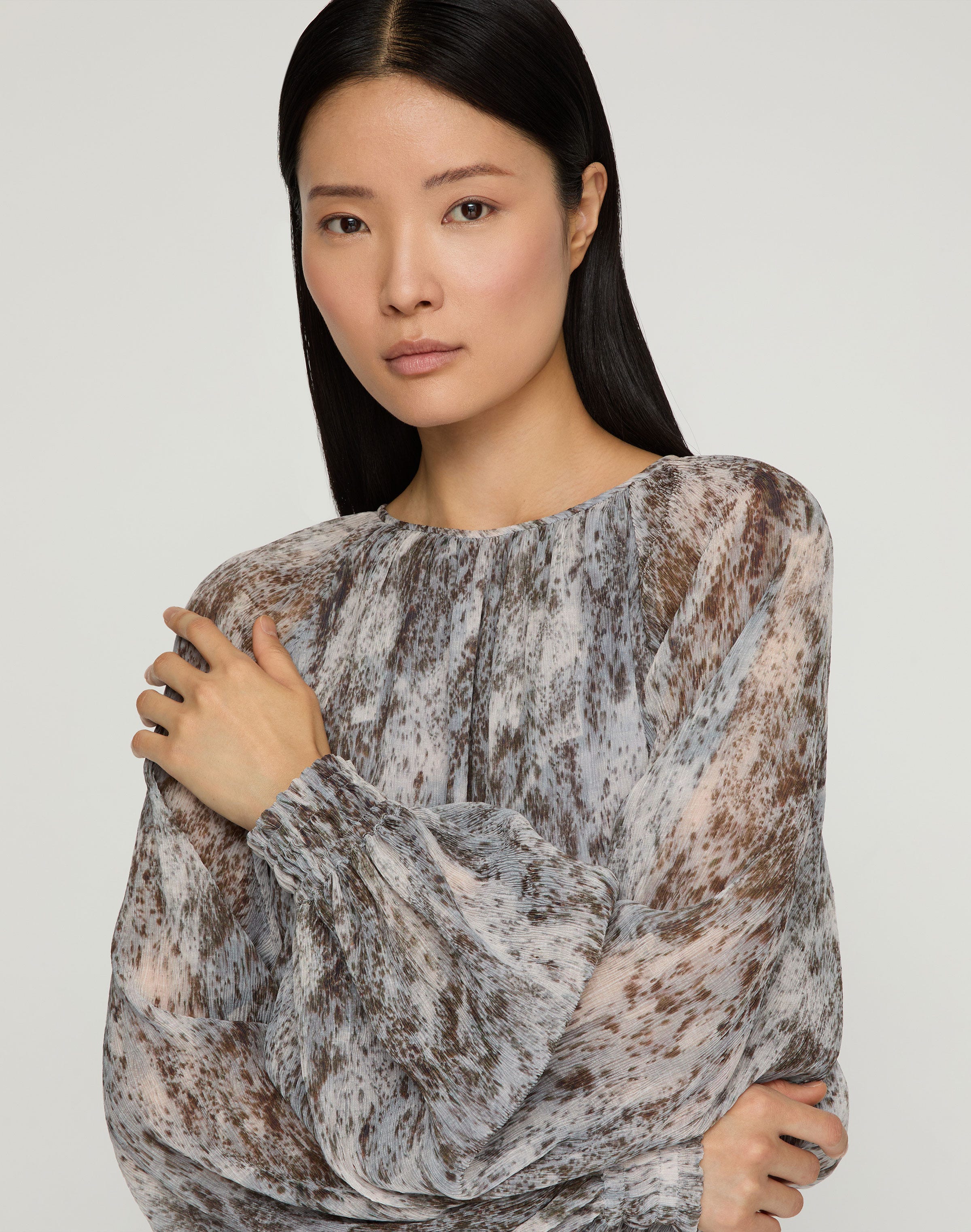 Speckled Glaze Print Georgette Gathered Blouse