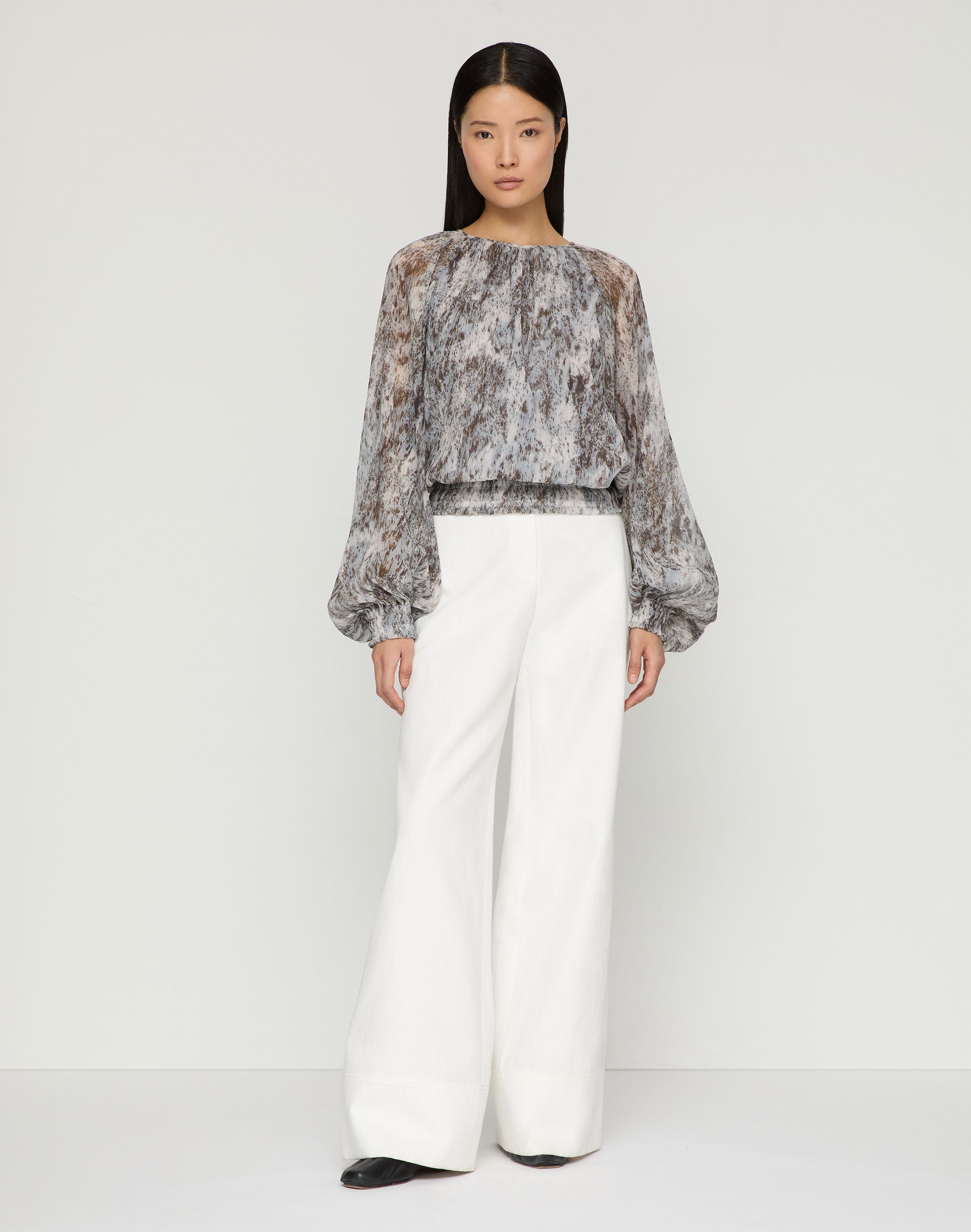Speckled Glaze Print Georgette Gathered Blouse