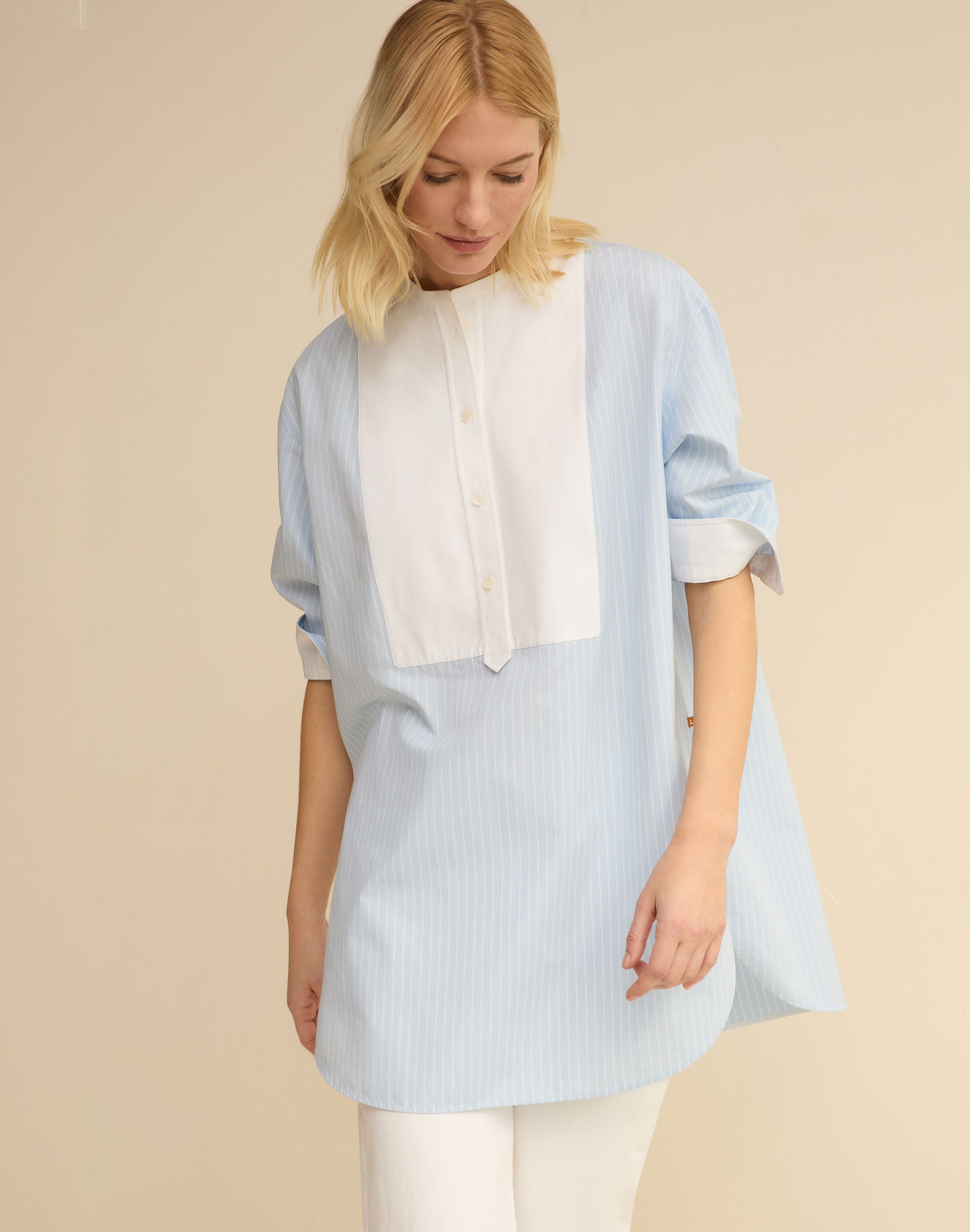Striped Cotton Oversized Wainscott Tunic Shirt
