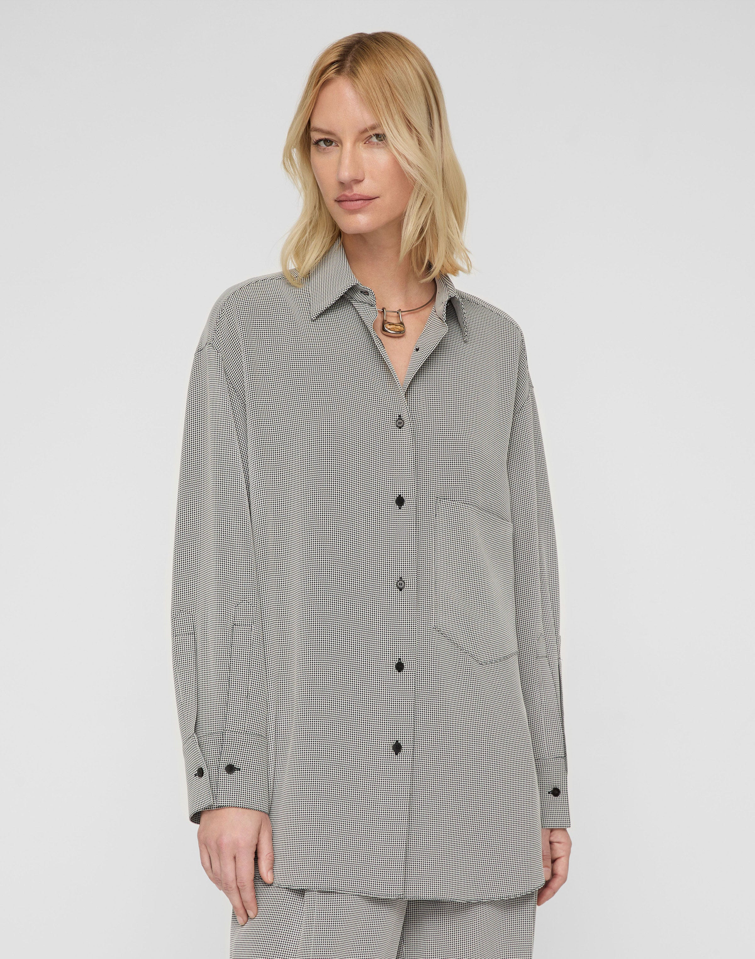 Fluid Houndstooth Jacquard Oversized Shirt