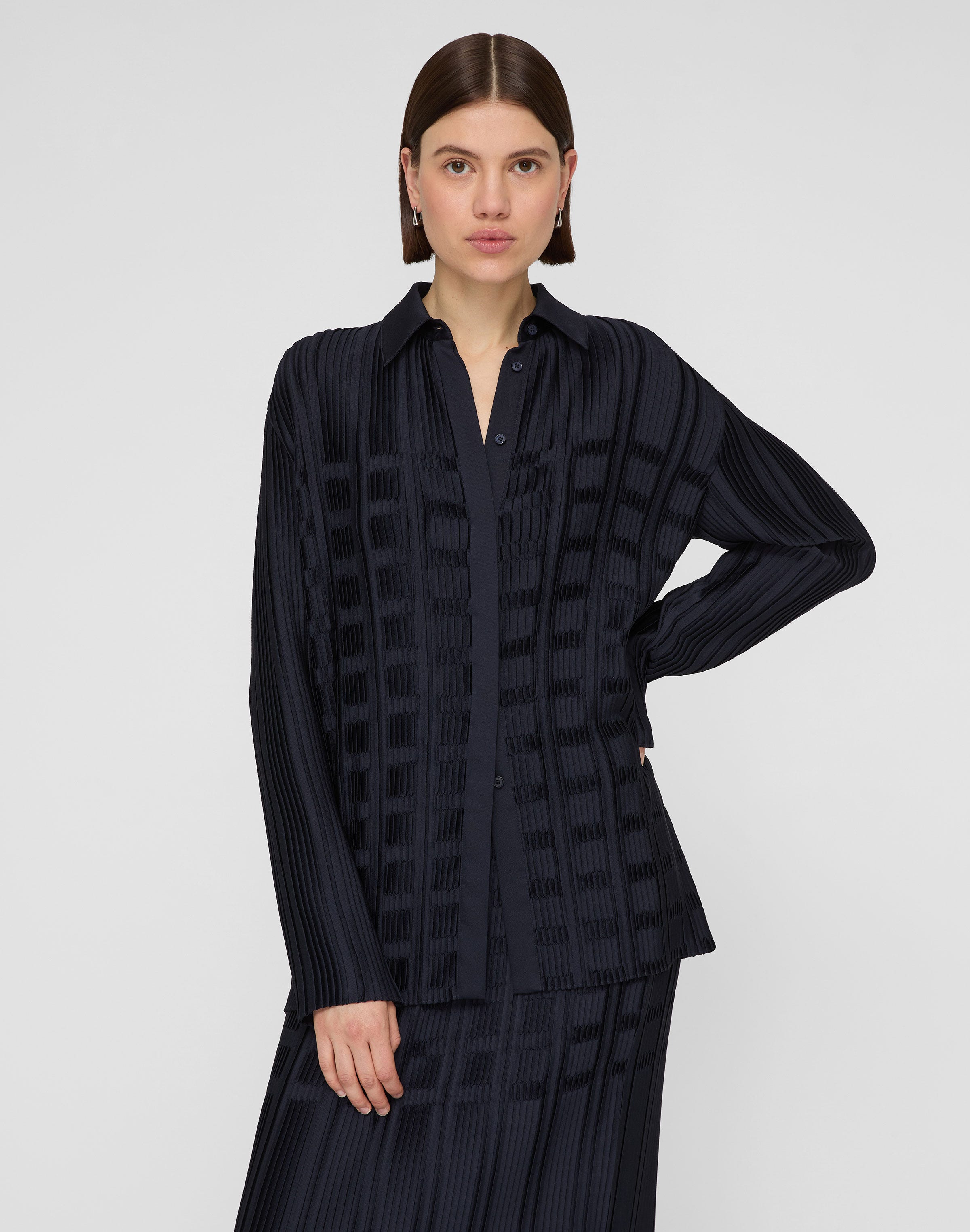 Recycled Satin Basketweave Plissé Blouse