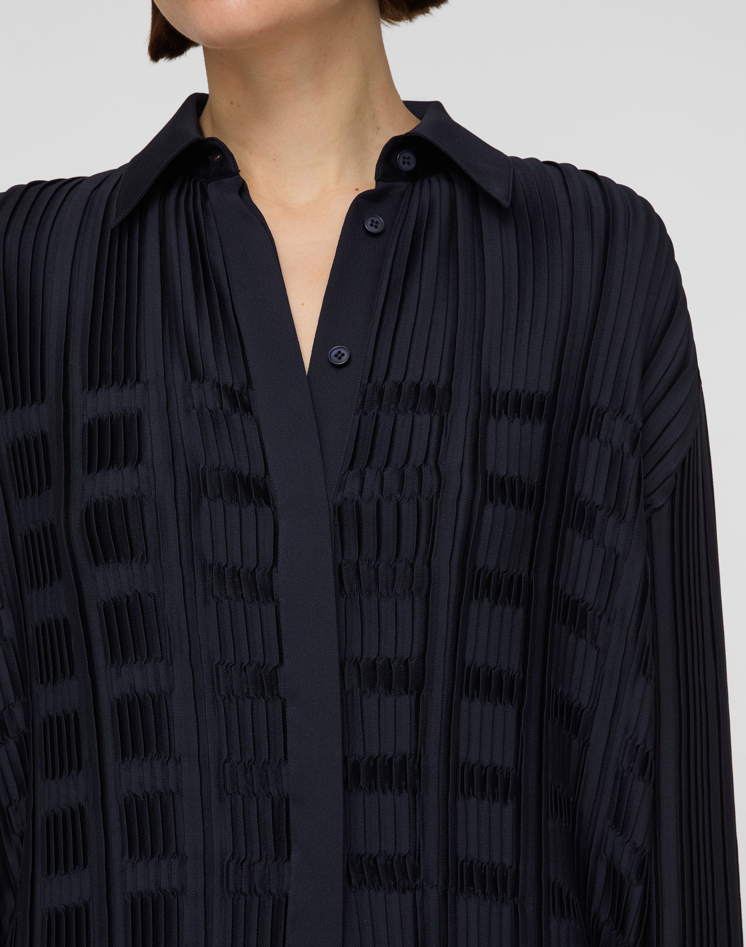 Recycled Satin Basketweave Plissé Blouse