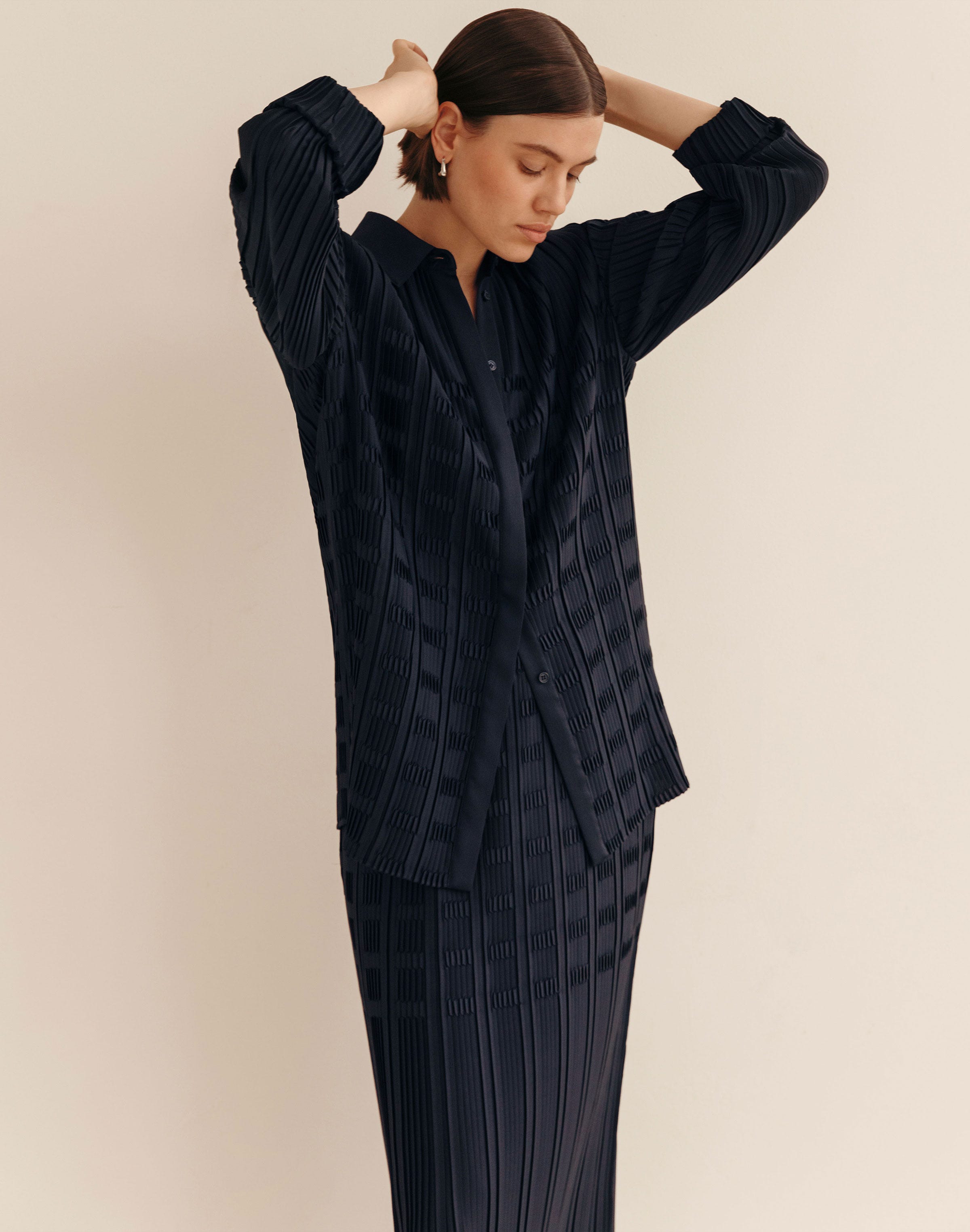 Recycled Satin Basketweave Plissé Blouse