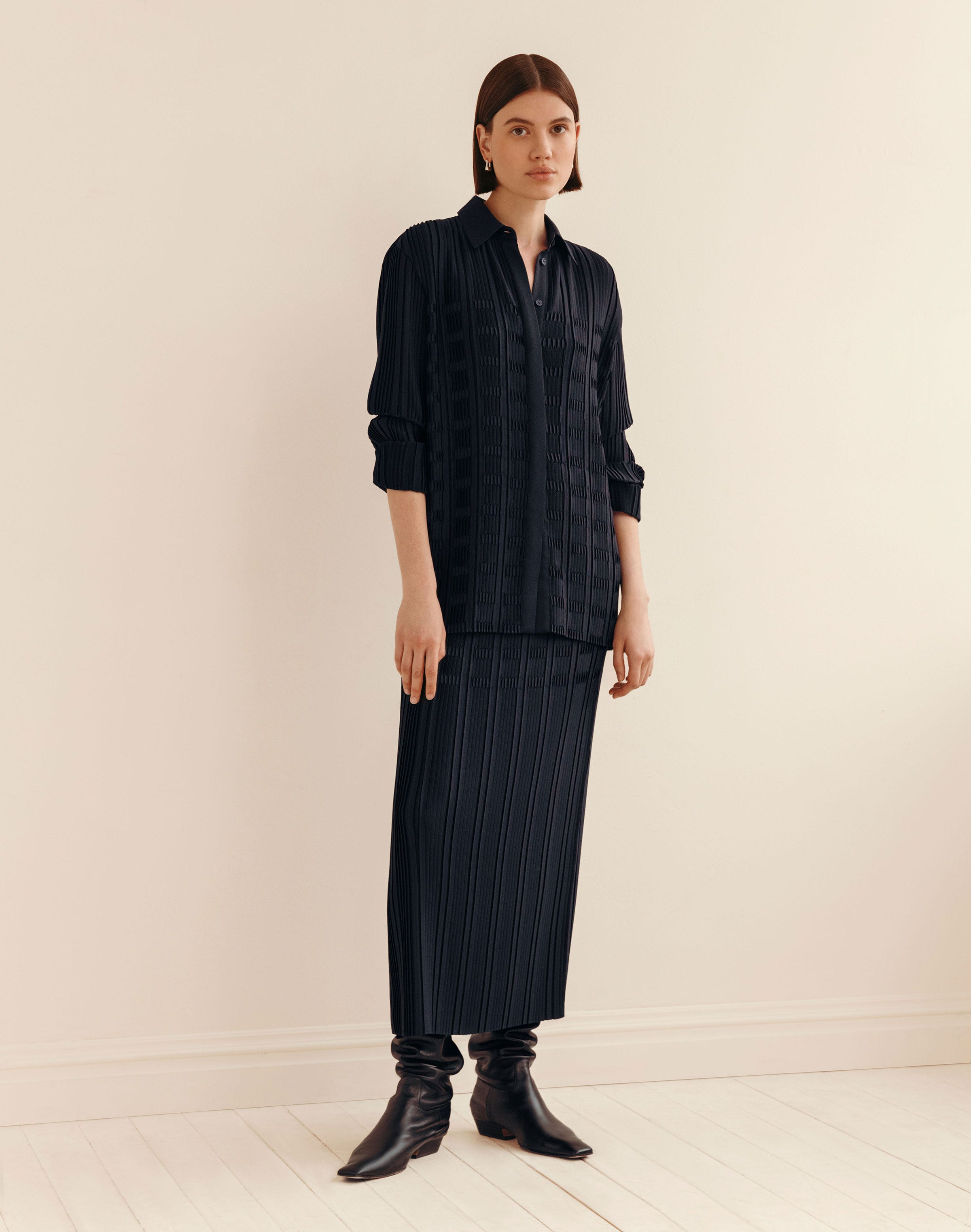 Recycled Satin Basketweave Plissé Blouse