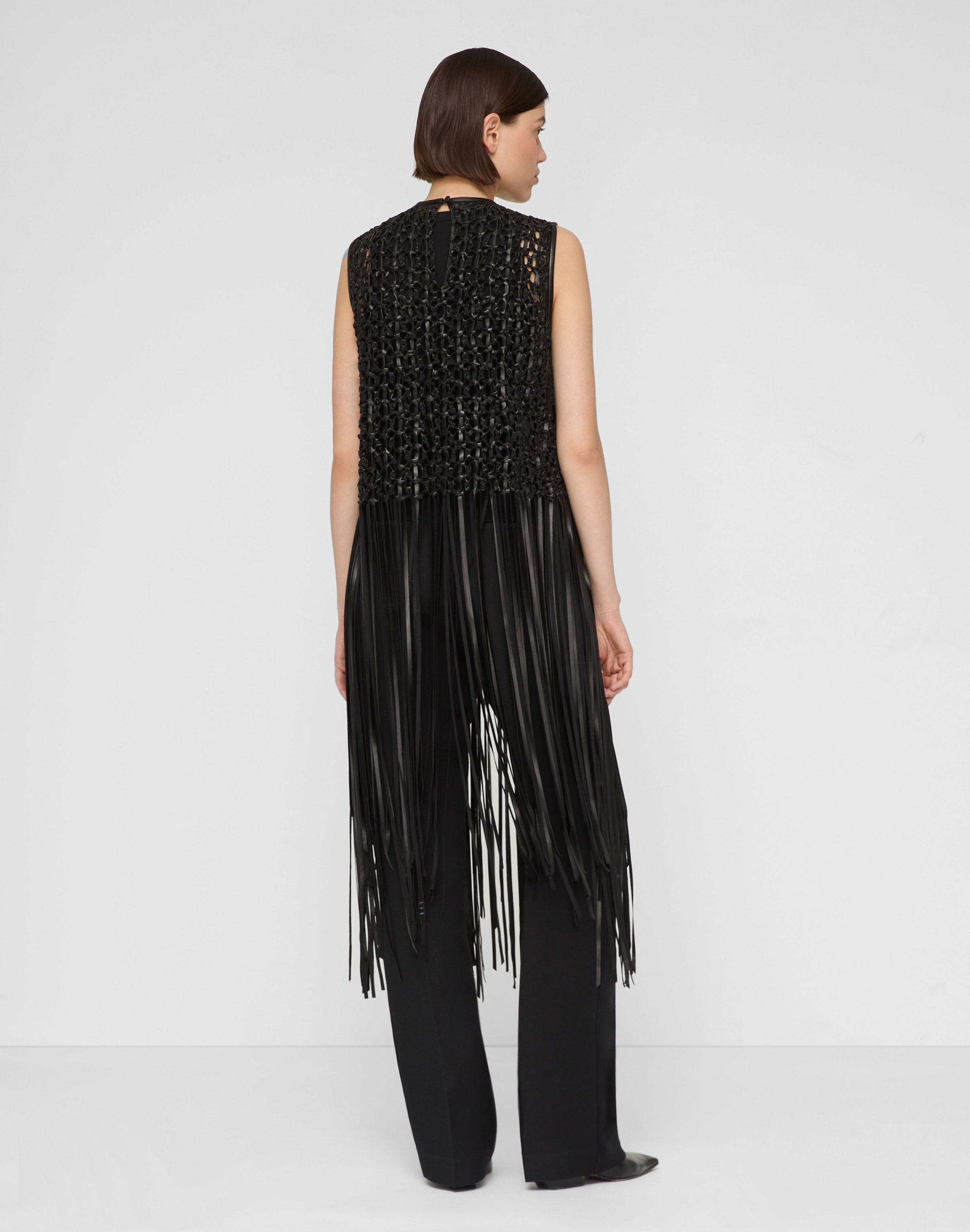 Nappa Leather Macramé Fringe Blouse