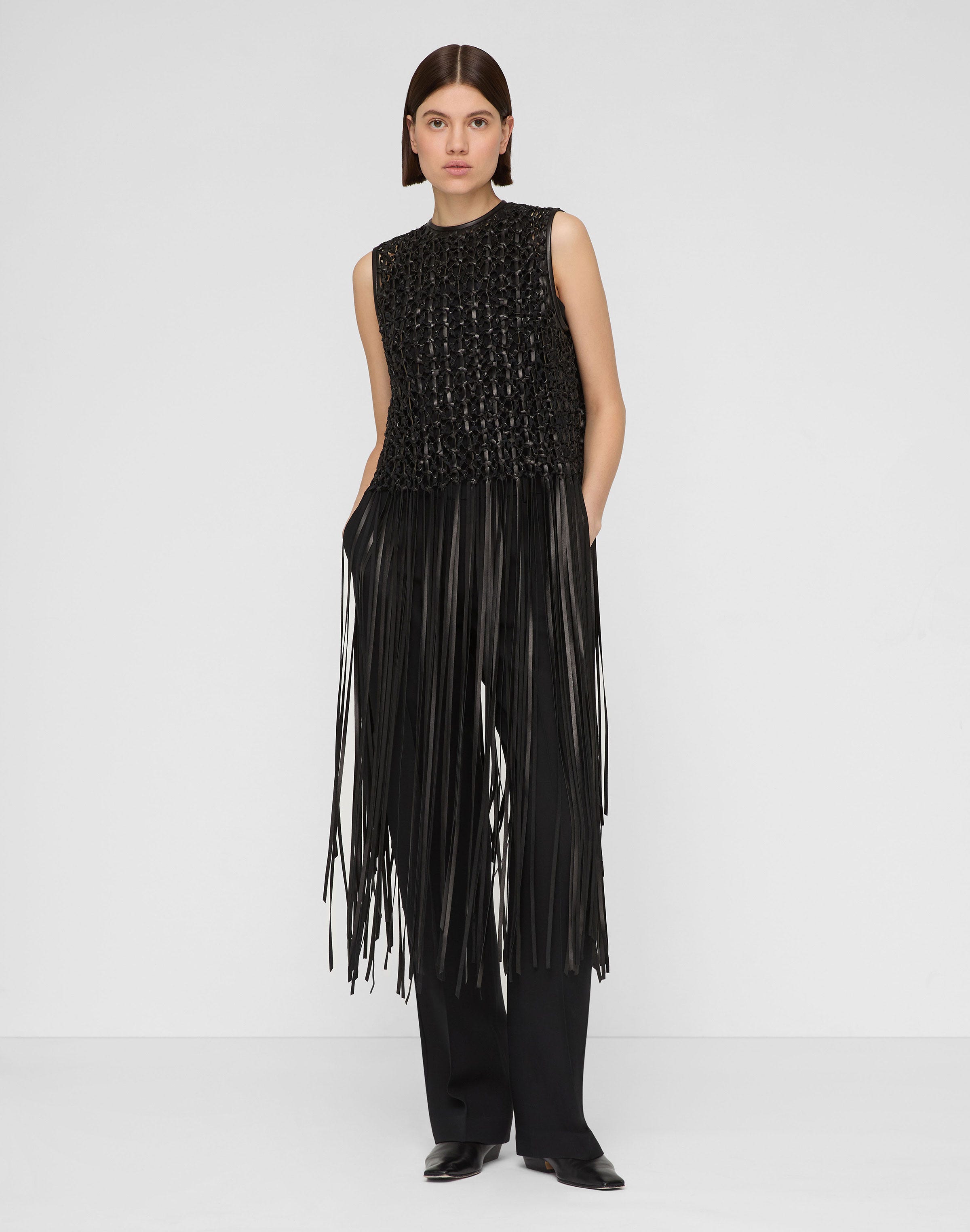Nappa Leather Macramé Fringe Blouse