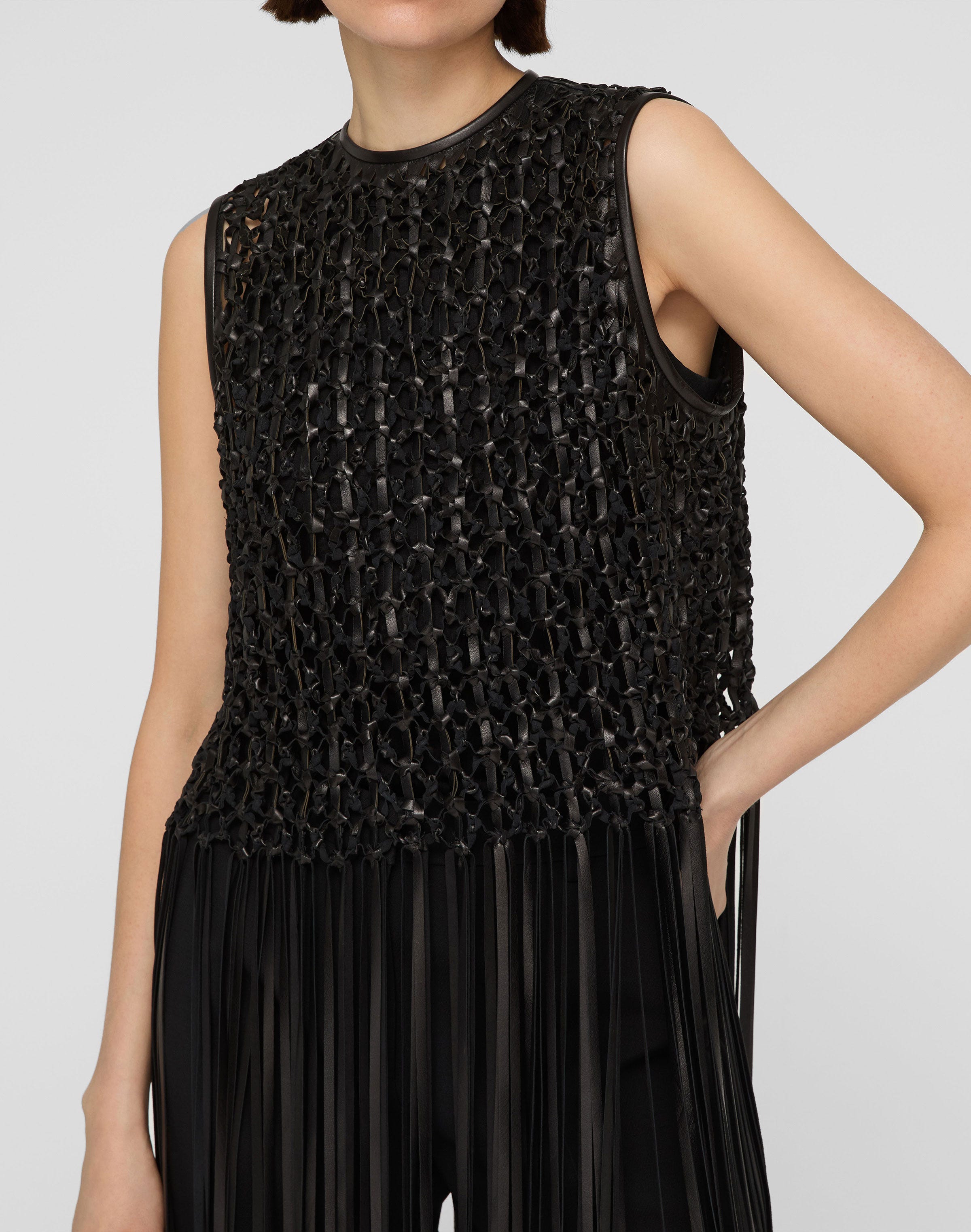 Nappa Leather Macramé Fringe Blouse