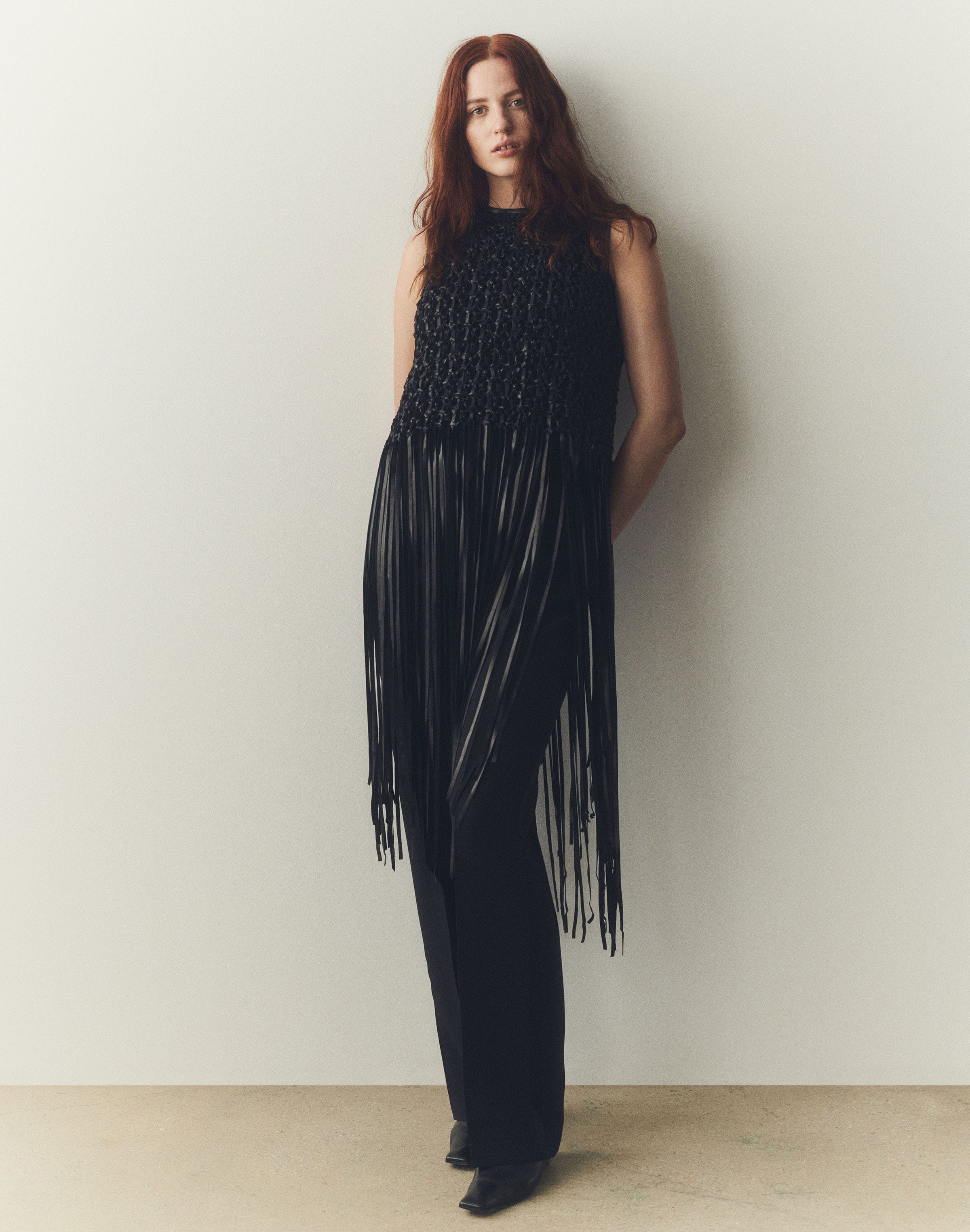 Nappa Leather Macramé Fringe Blouse