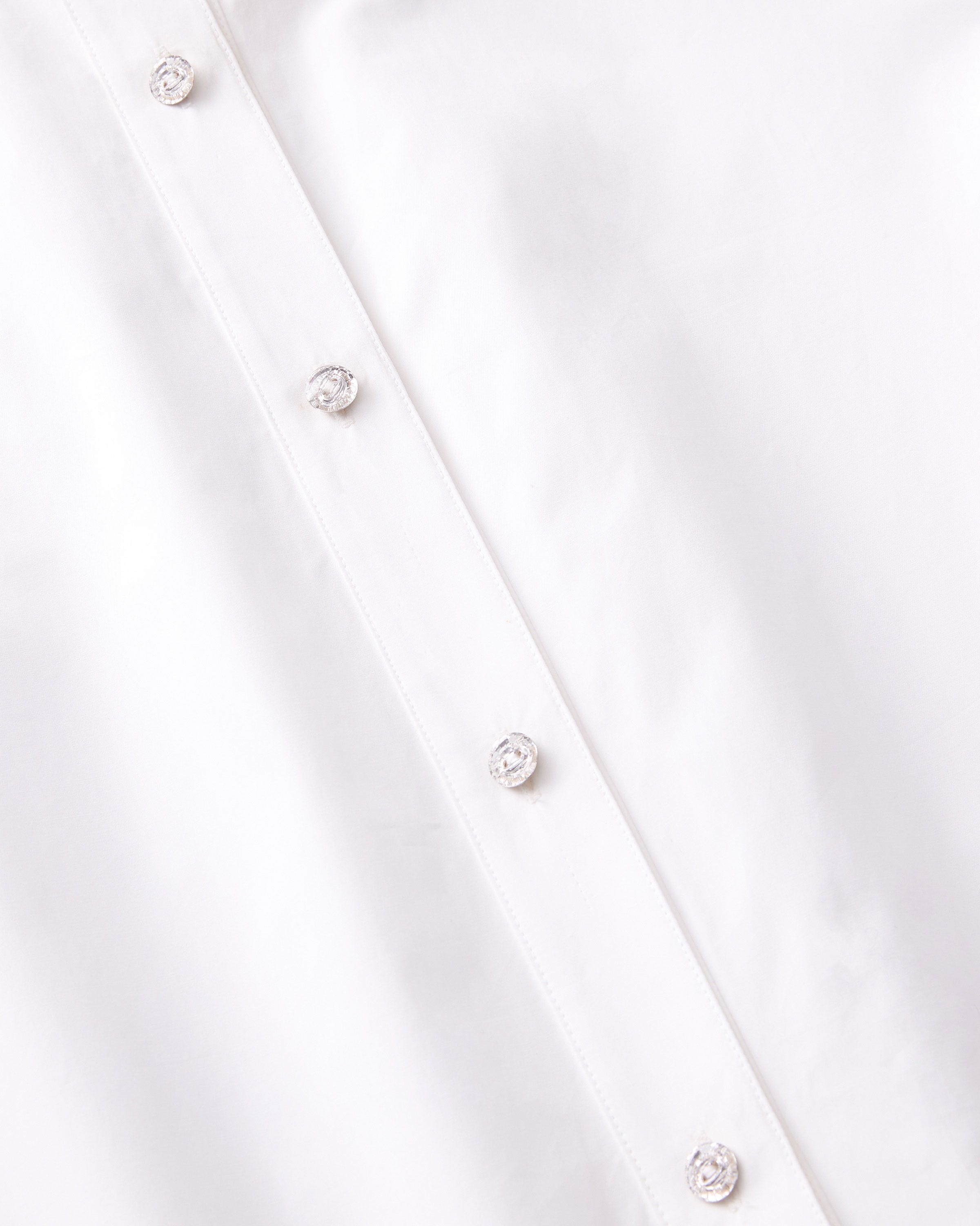 Petite Organic Cotton Poplin Crystal Button Ruffle Shirt