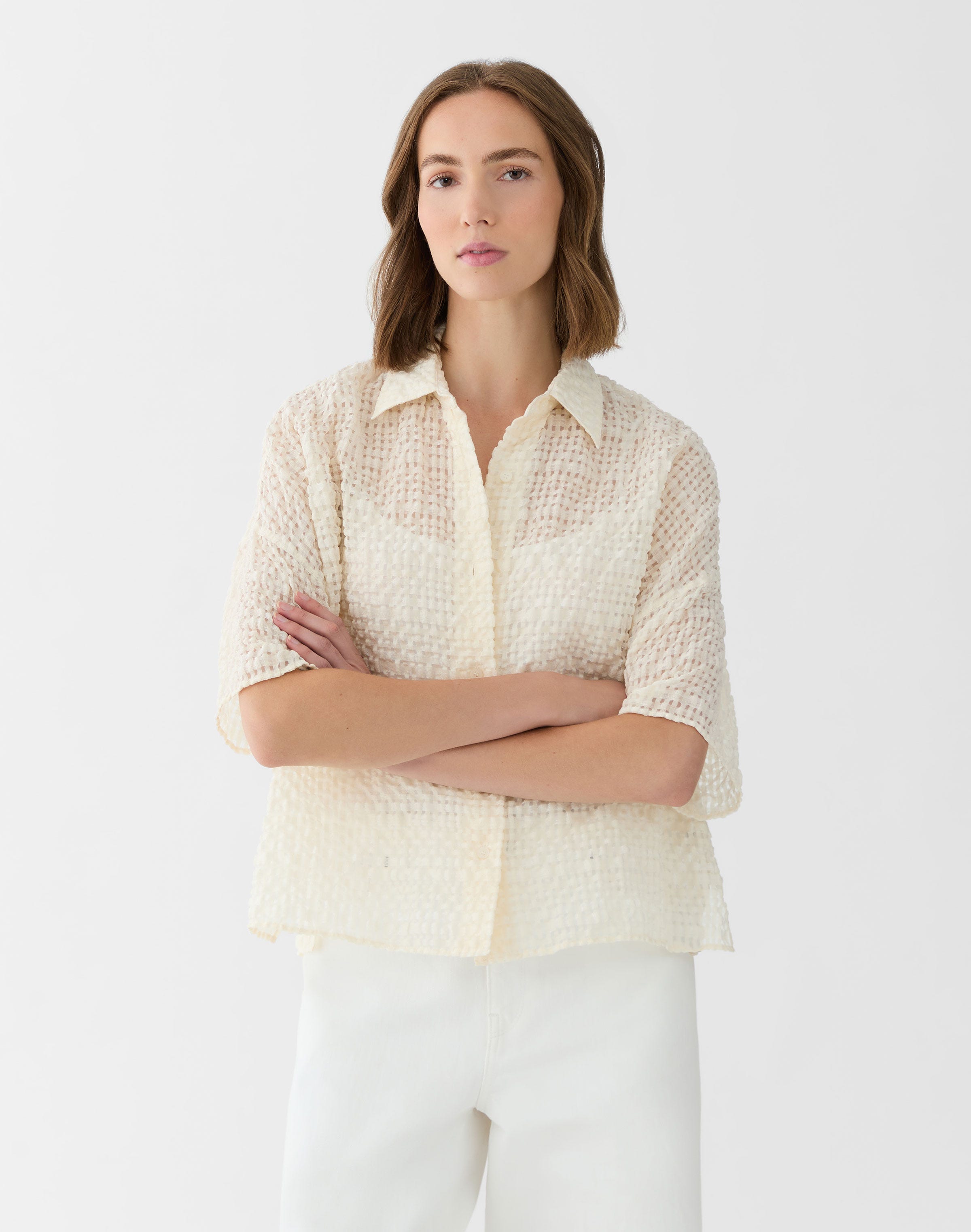 Cotton-Linen Textured Jacquard Button Shirt