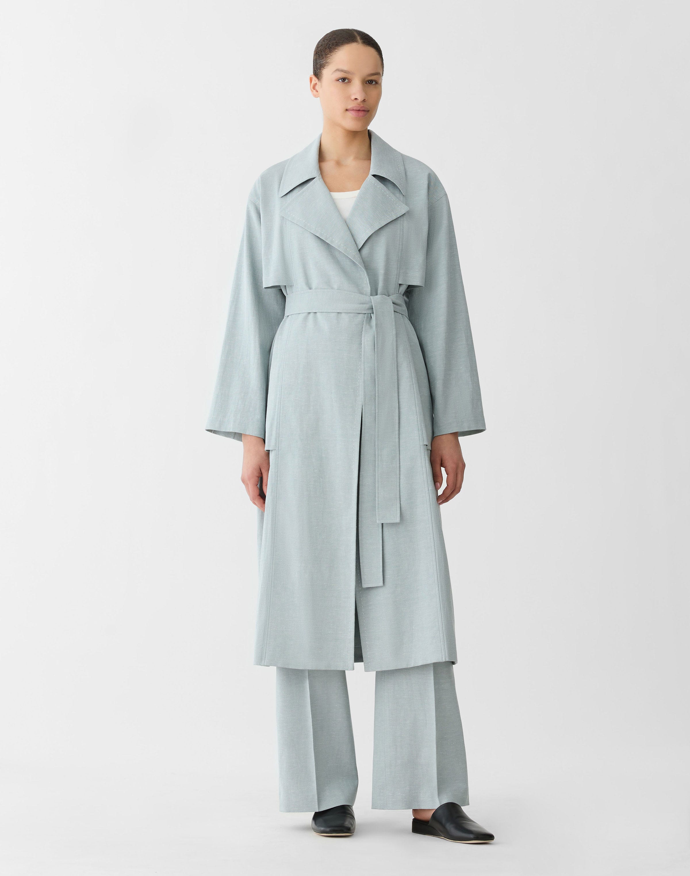Cotton-Linen Belted Trench Coat