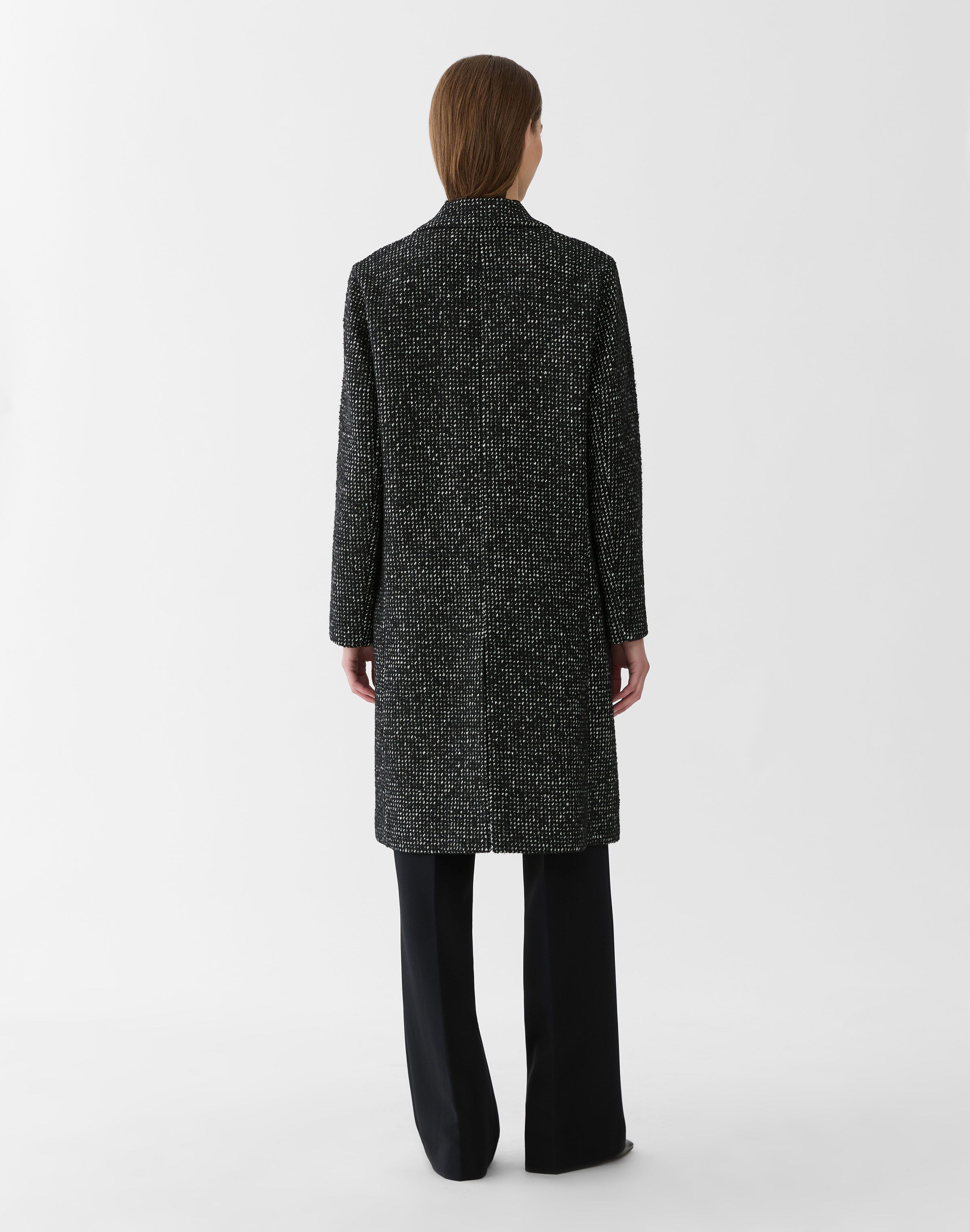 Brushed Basketweave Tweed Two Button Coat