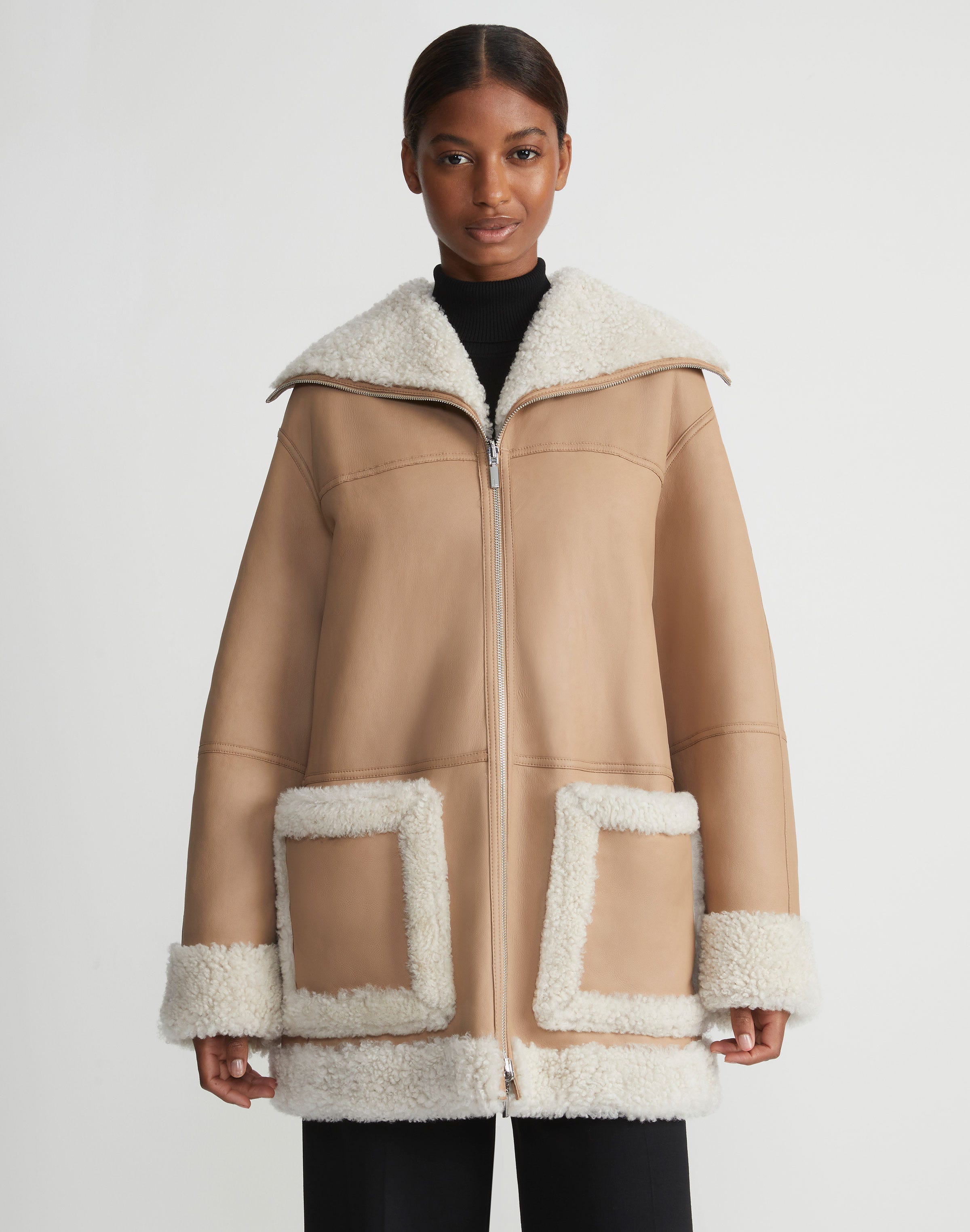 Wavy Lamb Shearling Reversible Coat