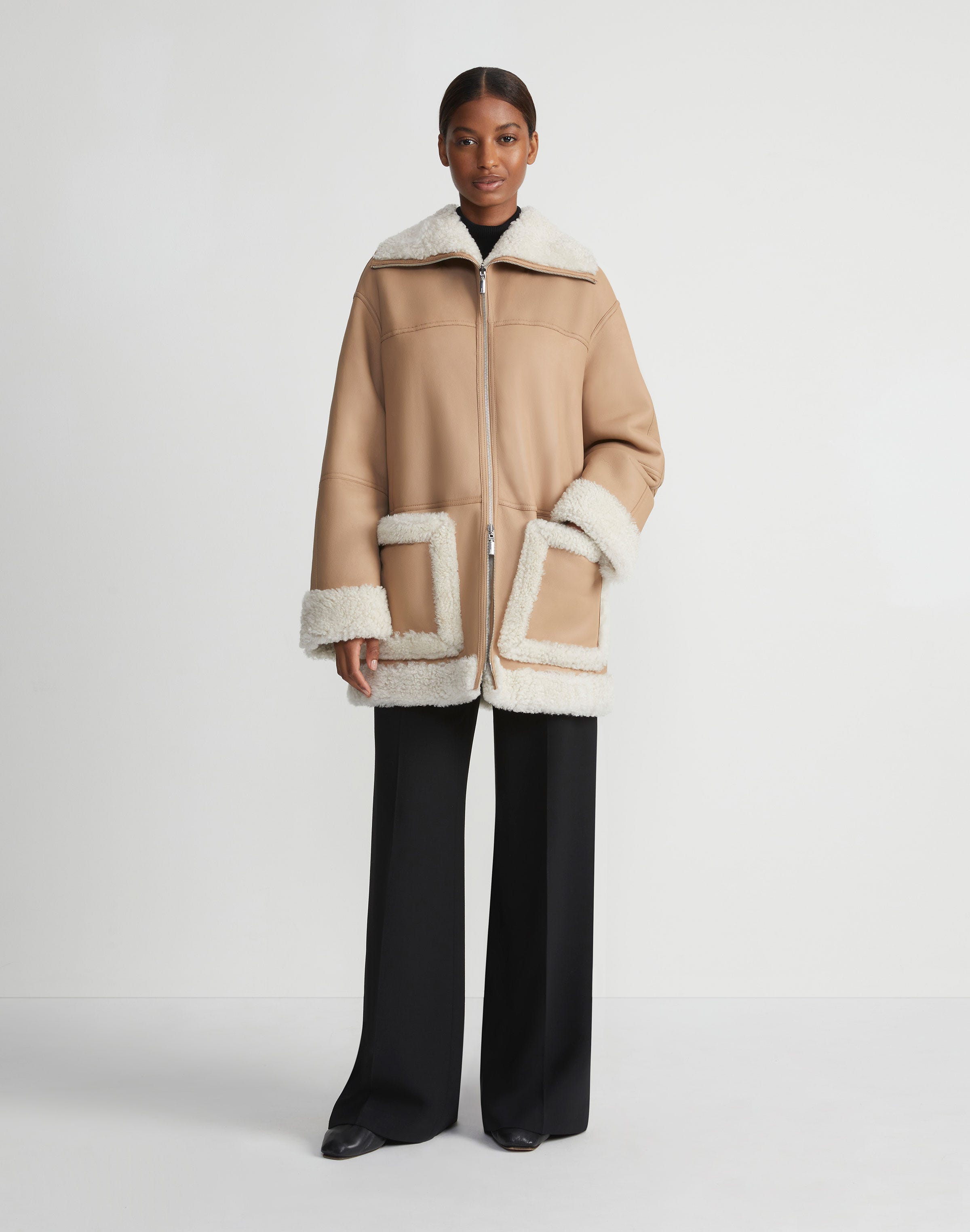 Wavy Lamb Shearling Reversible Coat