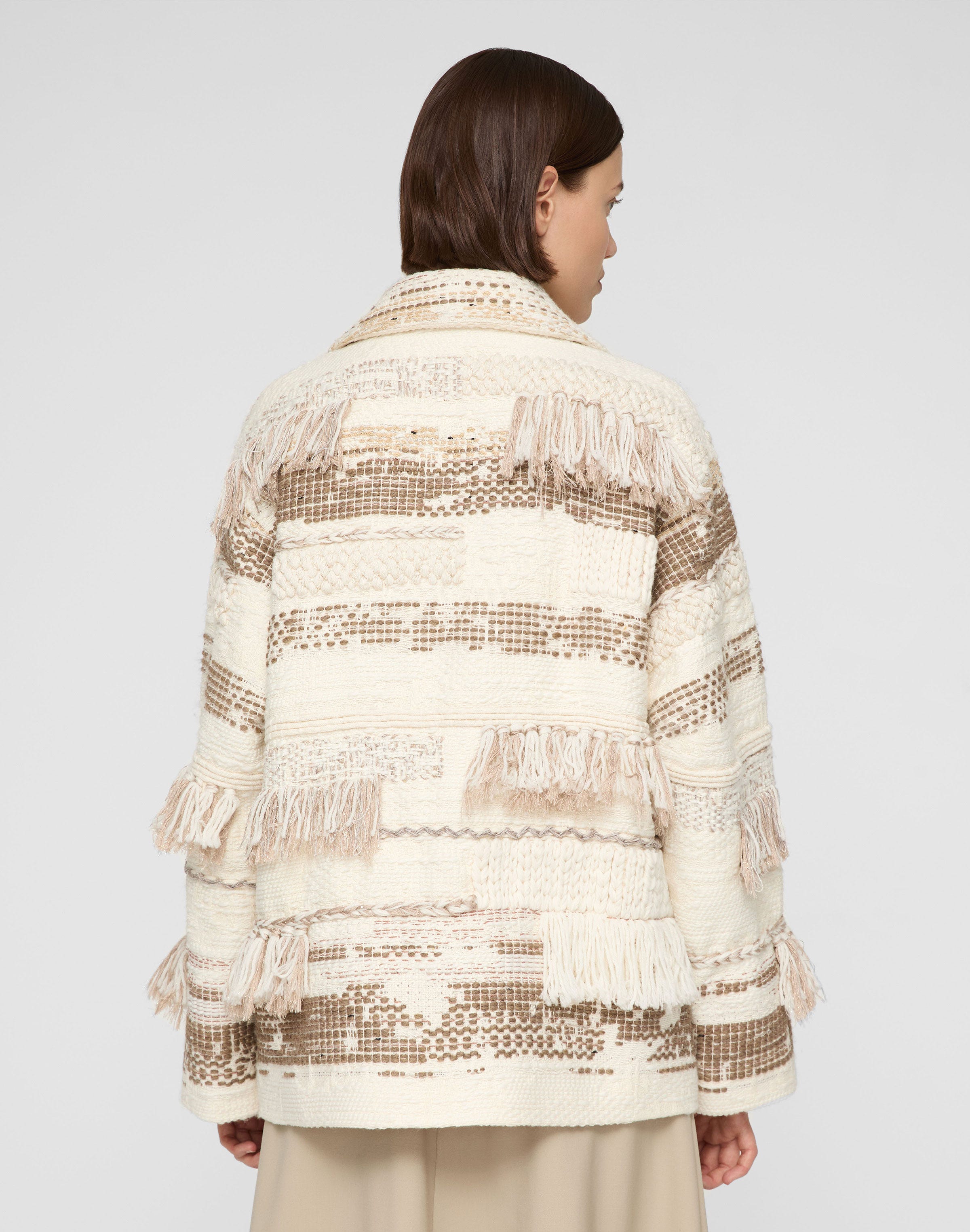 Interlace Jacquard & Handwoven Fringe Coat