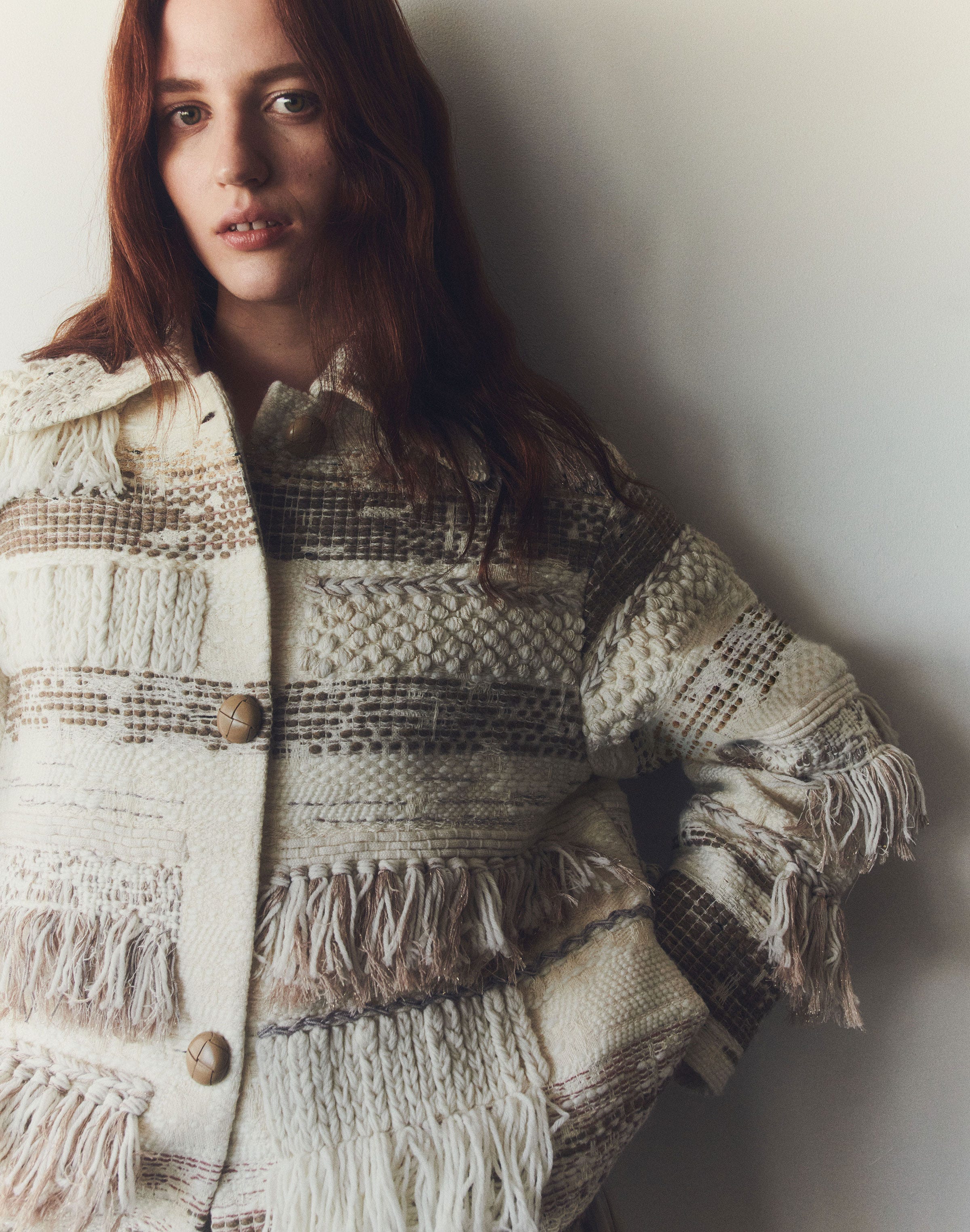 Interlace Jacquard & Handwoven Fringe Coat