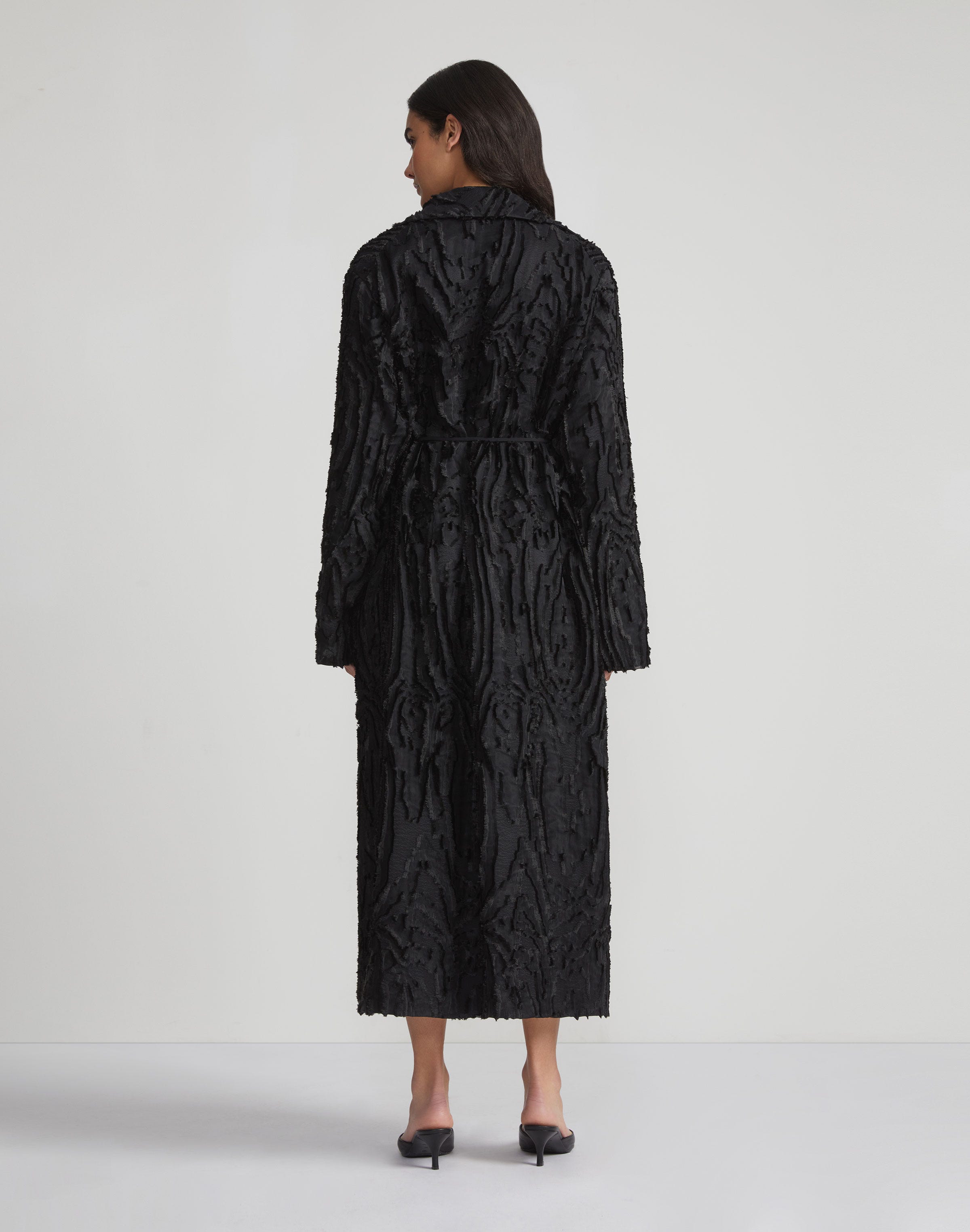 Wood Grooves Viscose-Silk Clipped Jacquard Longline Coat