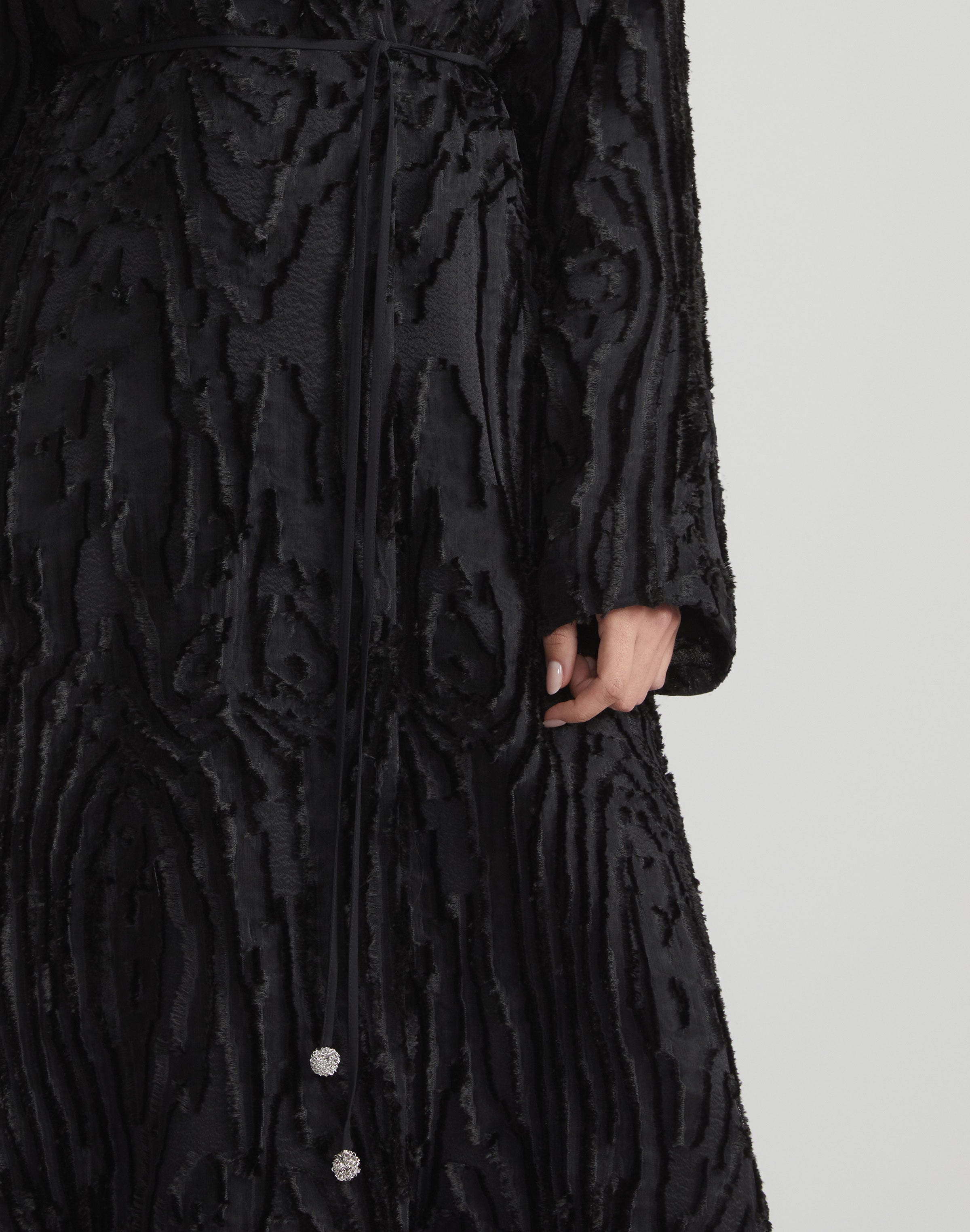 Wood Grooves Viscose-Silk Clipped Jacquard Longline Coat