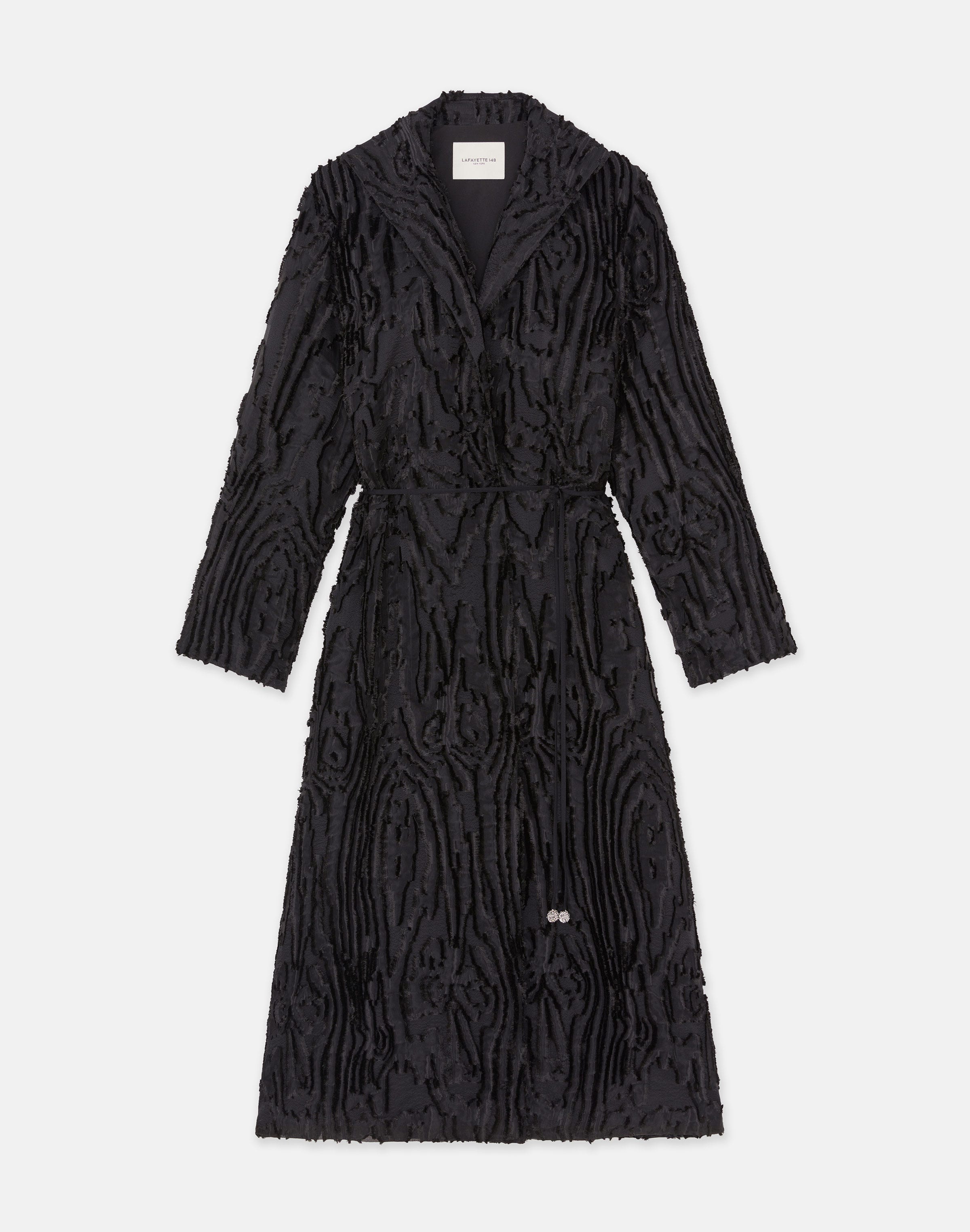 Wood Grooves Viscose-Silk Clipped Jacquard Longline Coat
