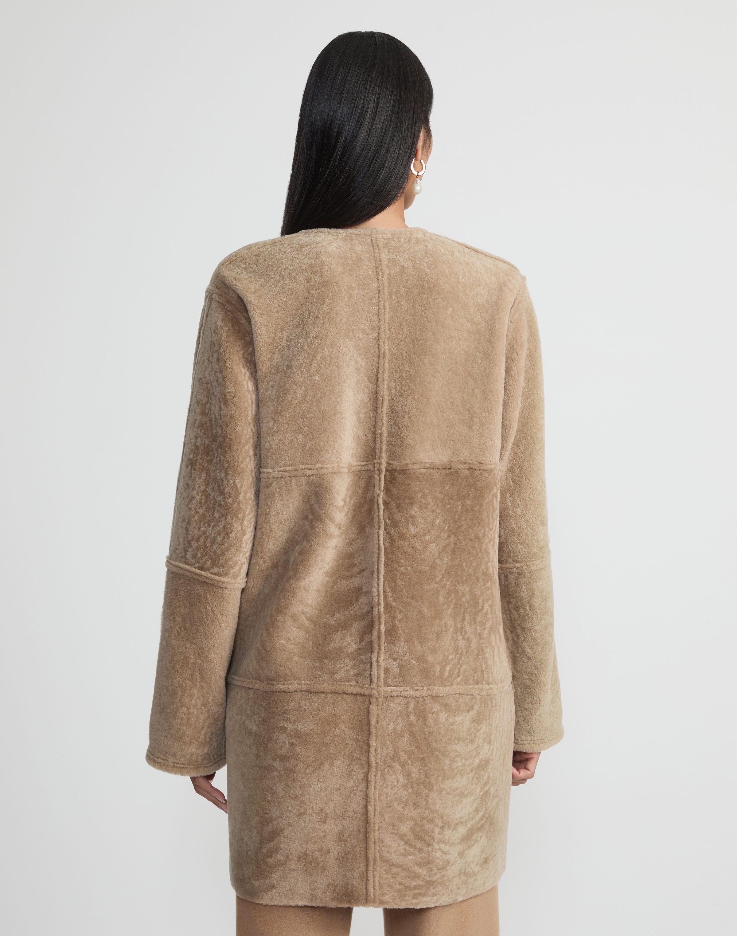 Shearling Reversible Collarless Coat