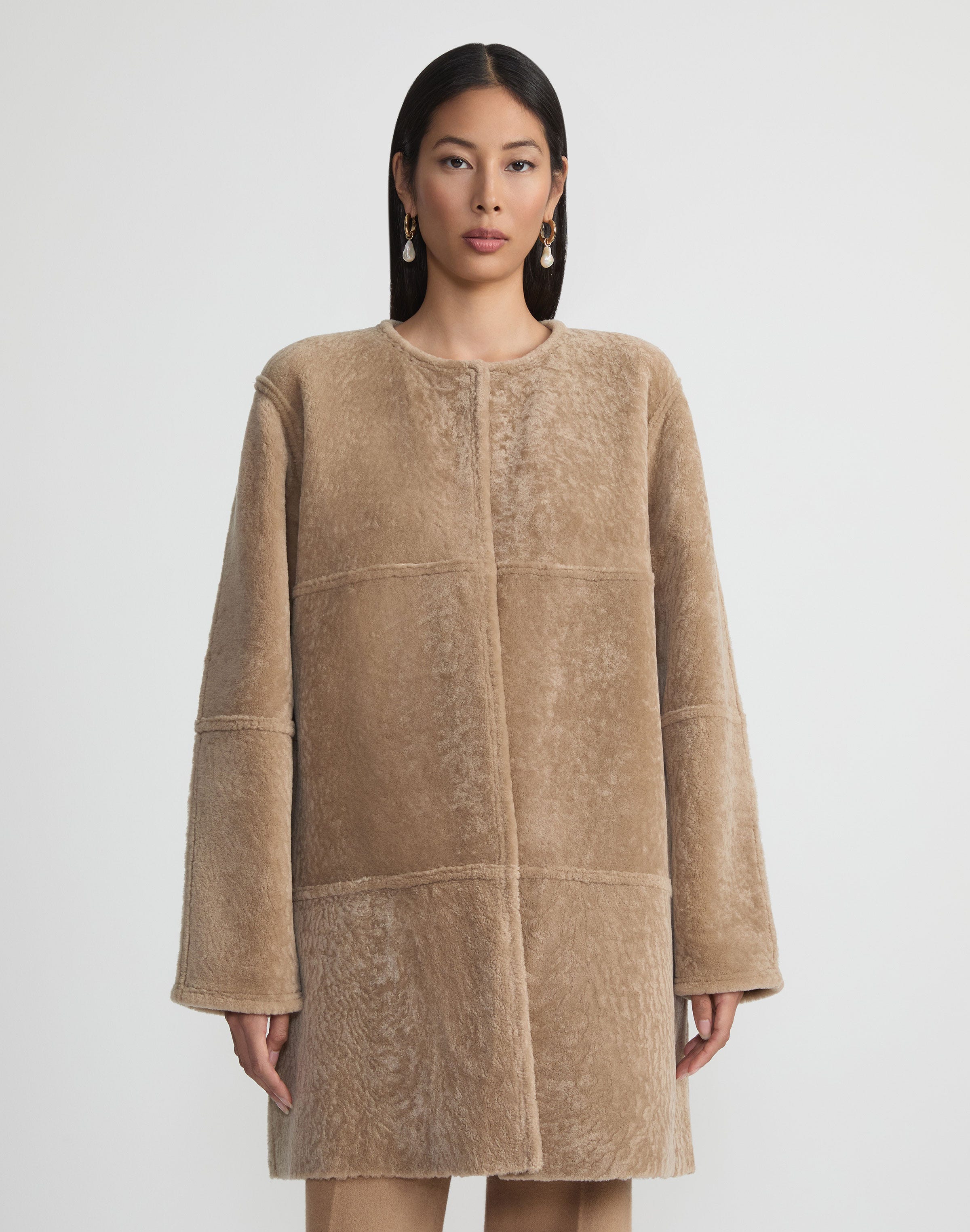 Shearling Reversible Collarless Coat