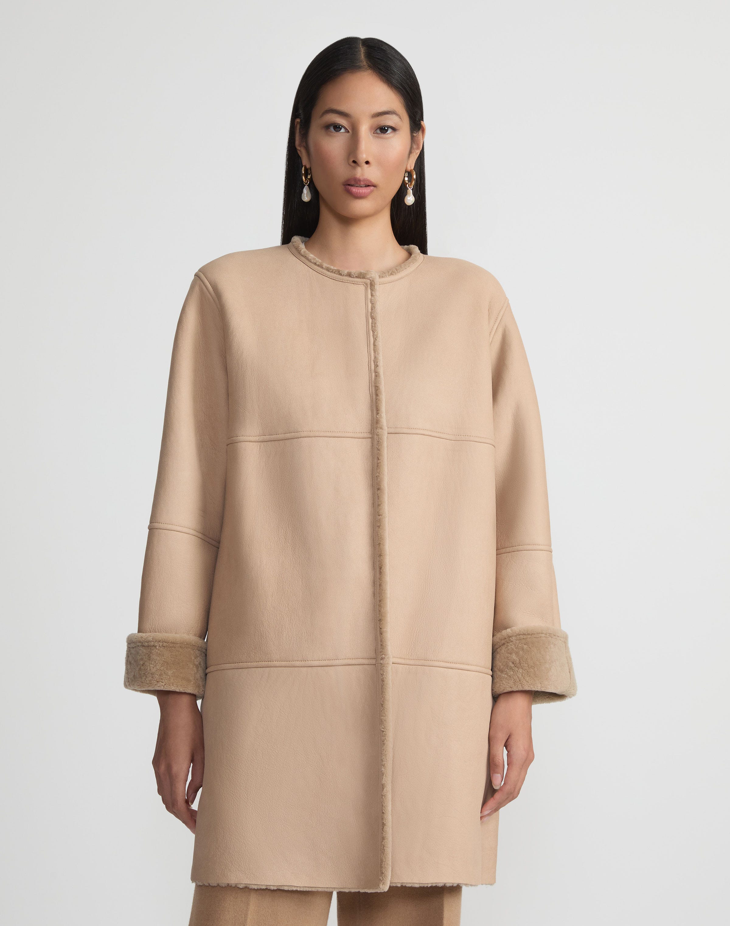 Shearling Reversible Collarless Coat