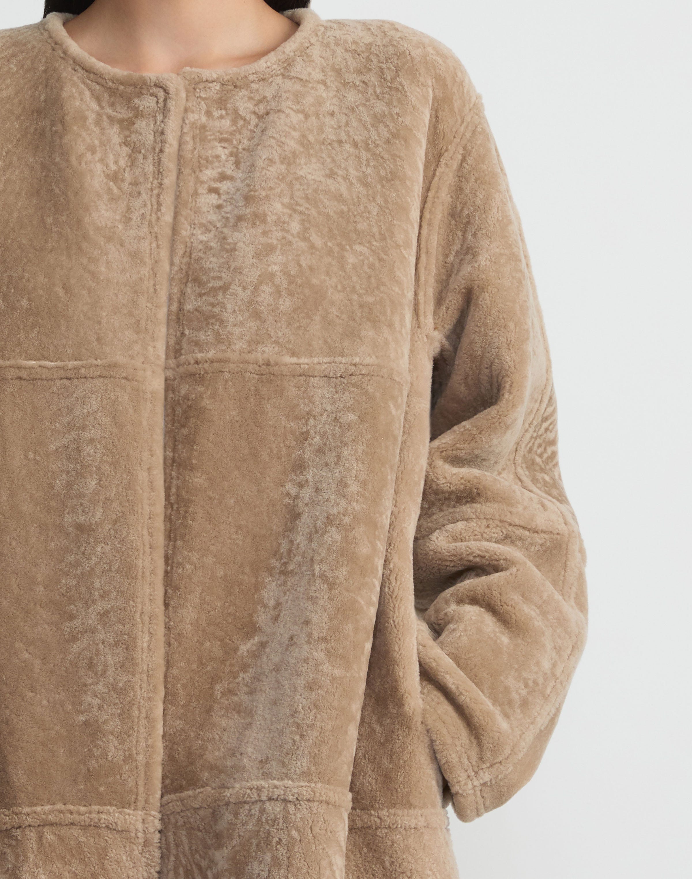 Shearling Reversible Collarless Coat